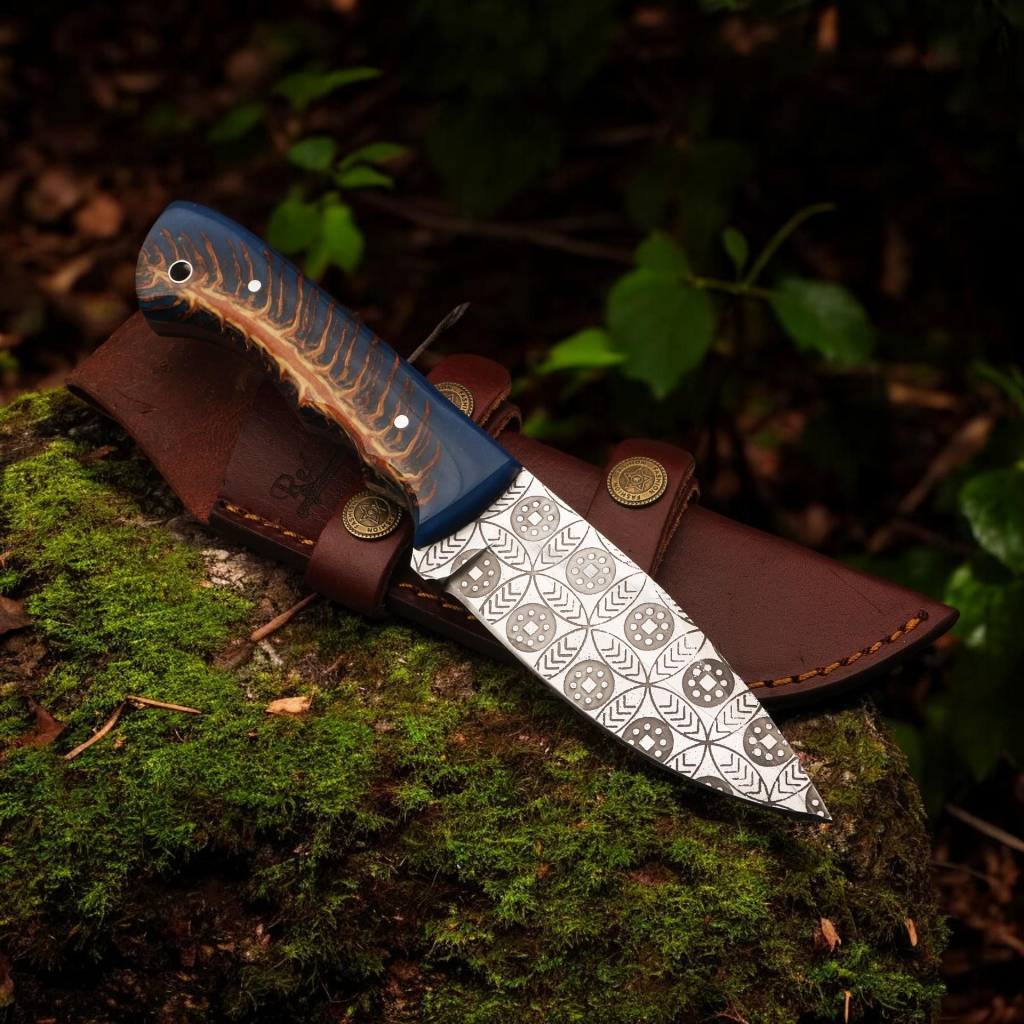 Handmade Damascus Hunting Knife 9" Resin Handle Full Tang Outdoor Camping Survival Bushcraft Fishing Blade Kitchen Cutlery Gift Craft Knives