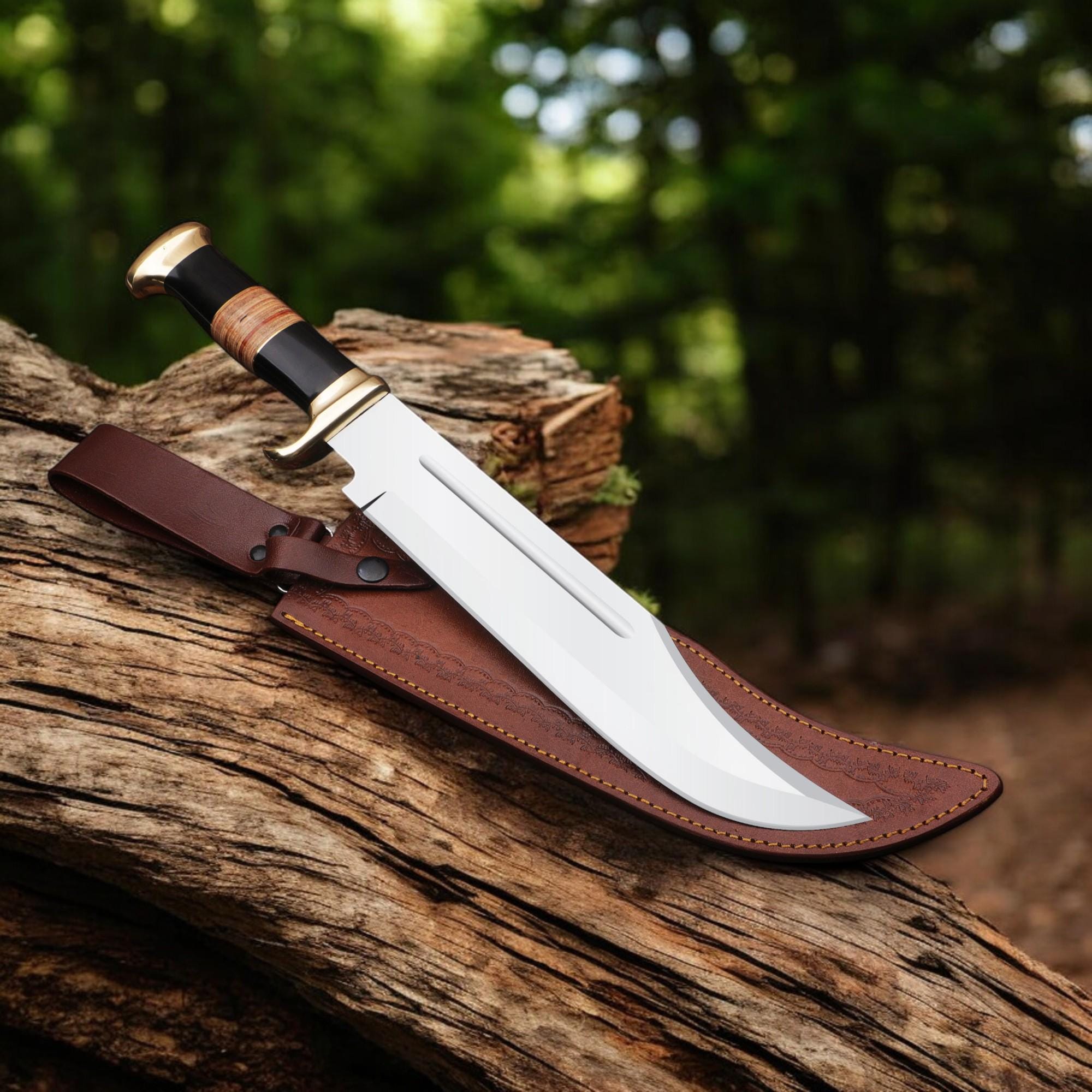 Crocodile Dundee Bowie Knife HandForged 18" Stainless Steel Blade Bull Horn Handle Hunting Camping Bushcraft Fishing Kitchen Knives Gift EDC