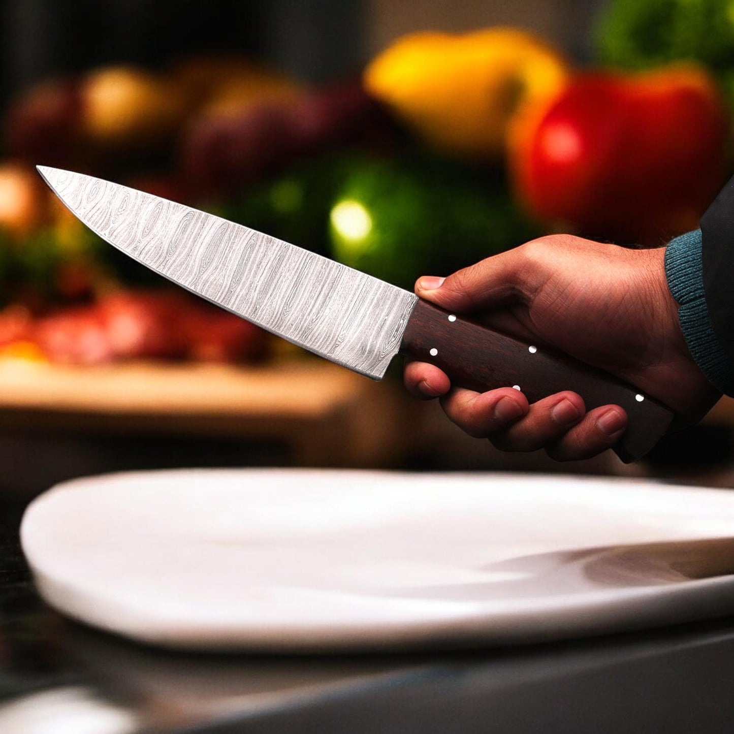 3pcs Damascus Chef Knife Set HandForged Kitchen Knives Leather Sheath Outdoor Hunting Camping Cookware Housewarming Cutlery Gift Craft EDC