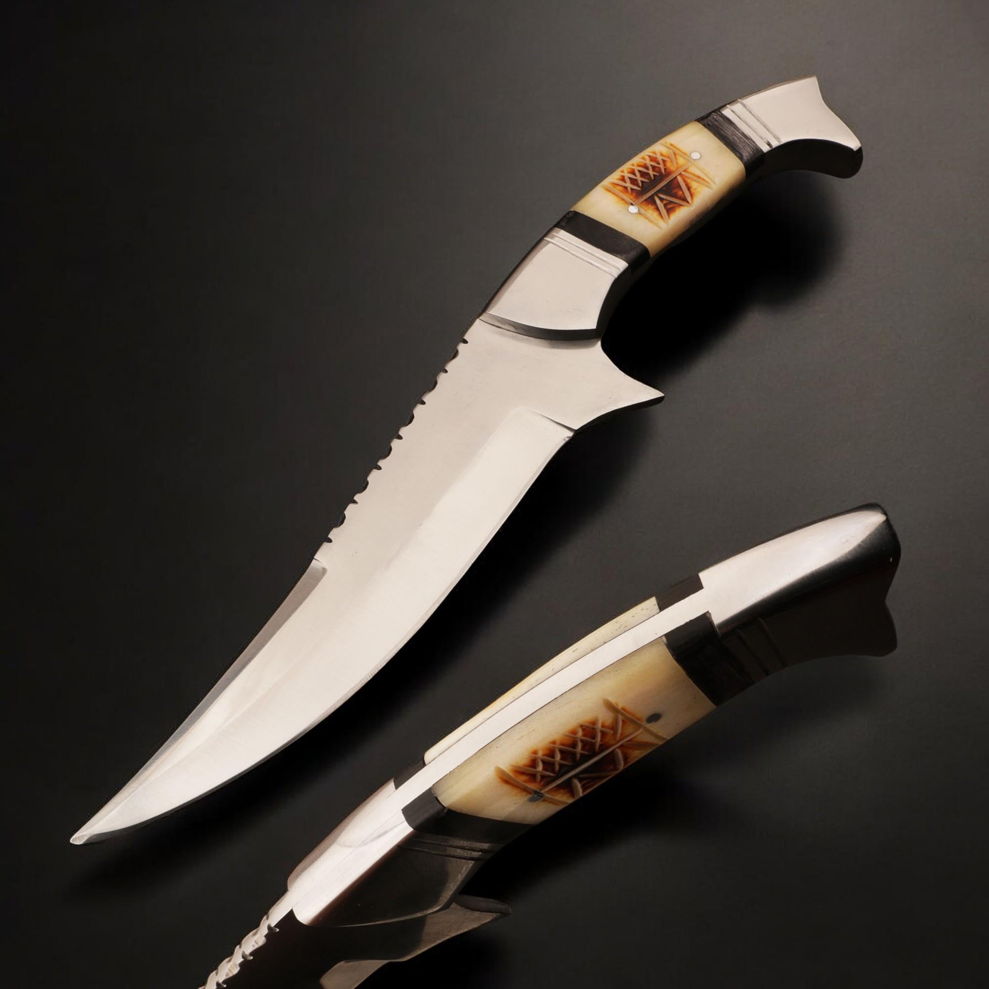 Handmade 12" Stainless Steel Hunting Knife Camel Bone Handle SS Pins Bolster Bushcraft Outdoor Knife Gift Kitchen Cutlery Craft Chef Knives