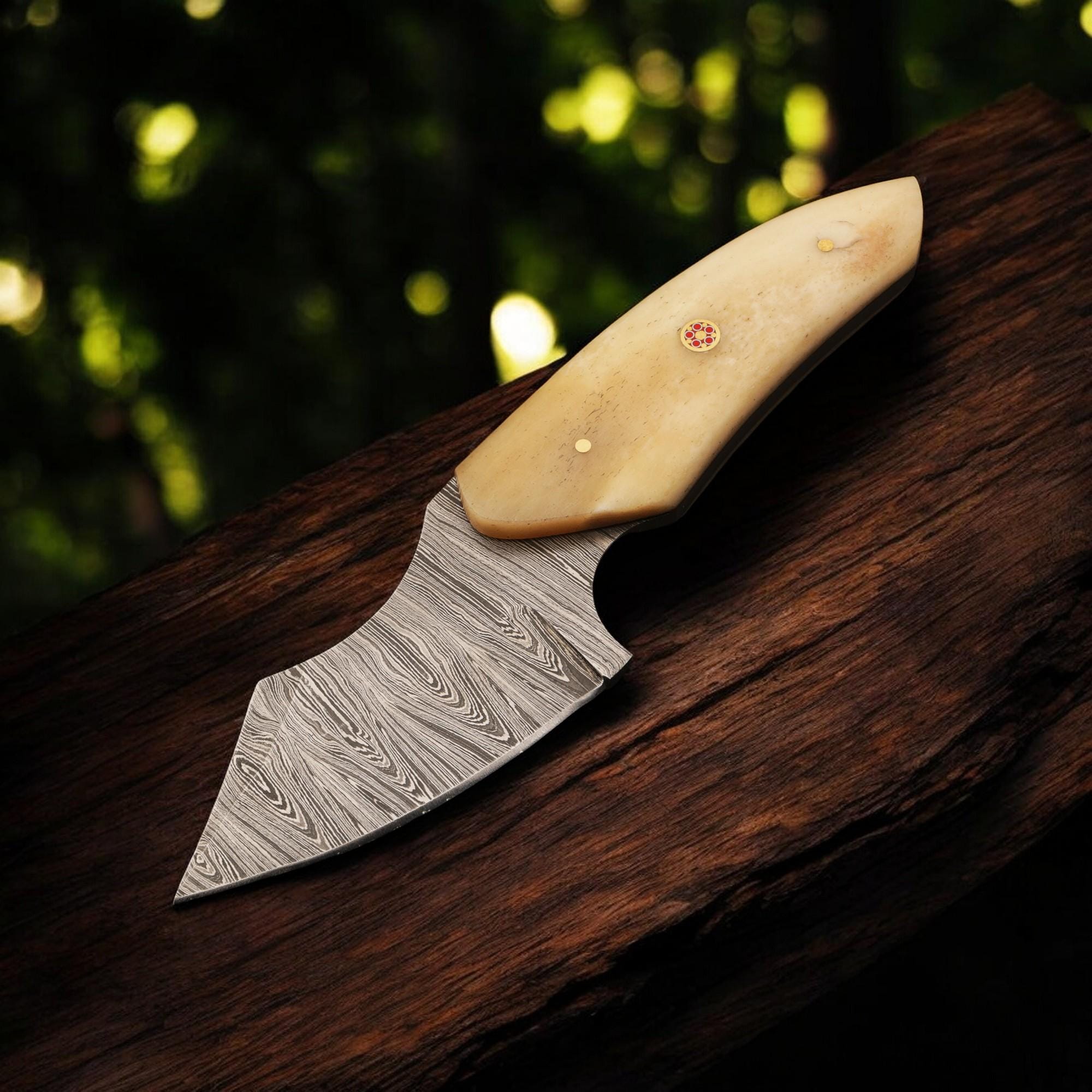 Handmade Damascus Steel Skinner EDC Knife 7 Camel Bone Handle Outdoor Camping Hunting Bushcraft Gift Kitchen Knives Cutlery Gift Chef Craft