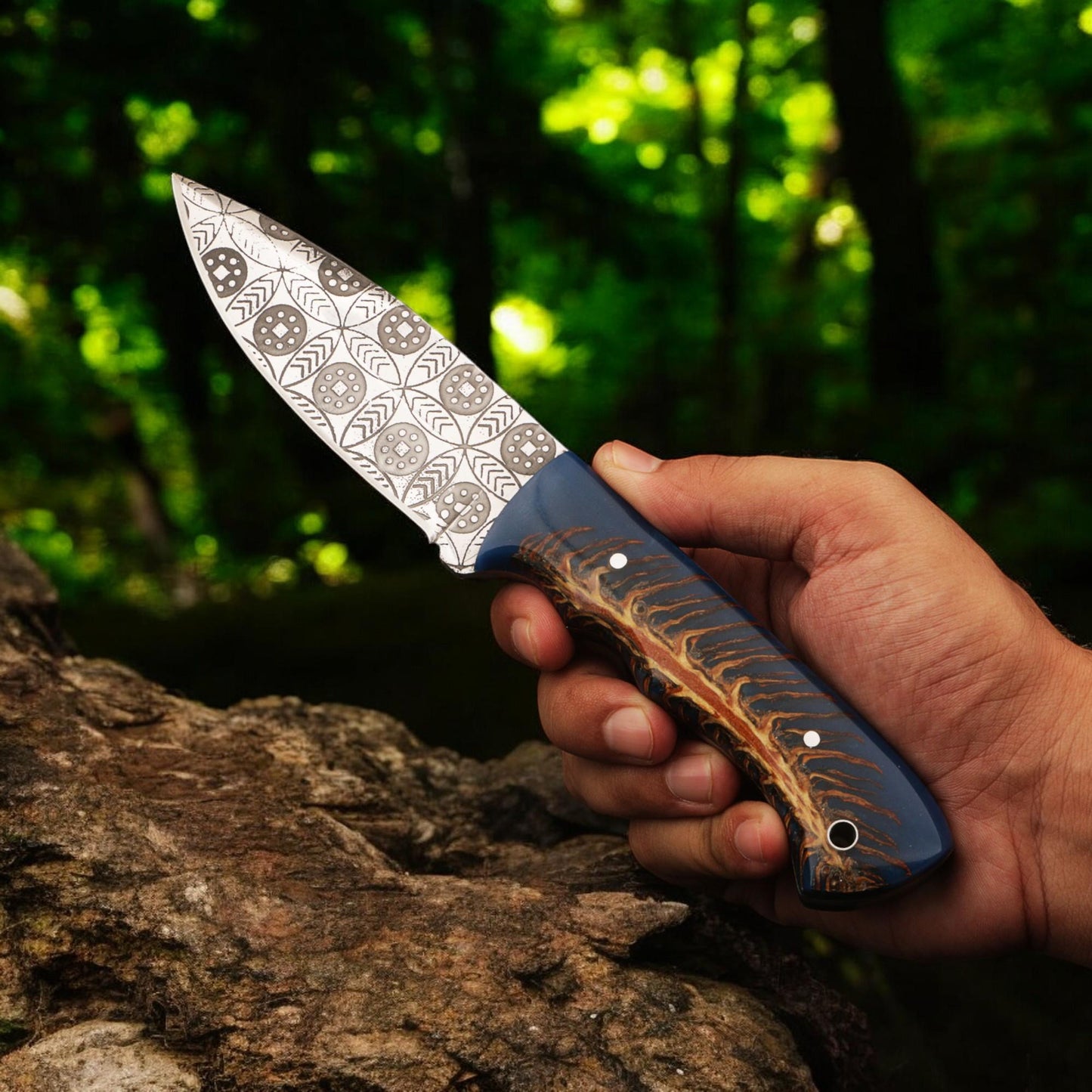 Handmade Damascus Hunting Knife 9" Resin Handle Full Tang Outdoor Camping Survival Bushcraft Fishing Blade Kitchen Cutlery Gift Craft Knives