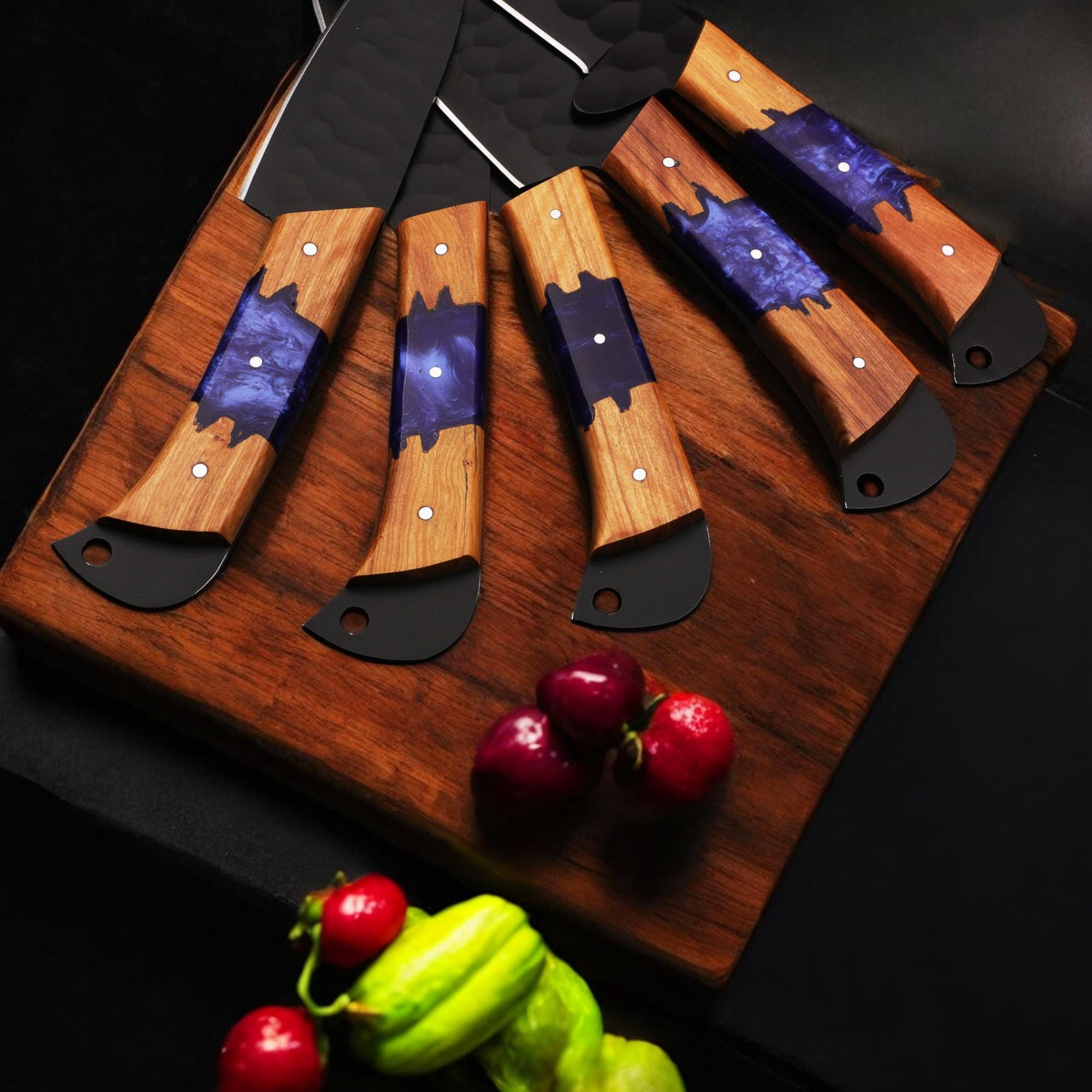 5pcs Damascus Chef Knife Set HandForged Kitchen Knives with Sheath Outdoor Cooking Hunting Outdoor Cookware Housewarming Cutlery Gift Craft