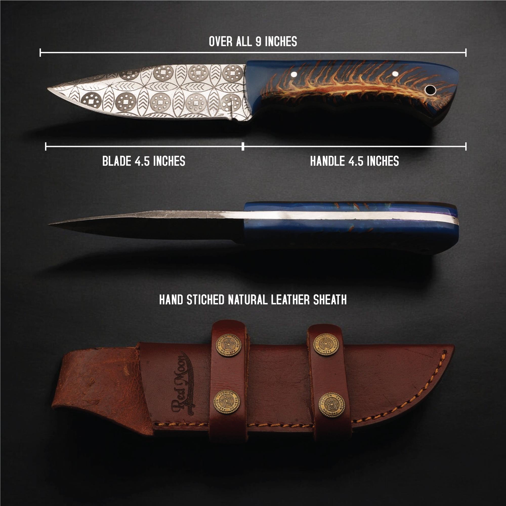Handmade Damascus Hunting Knife 9" Resin Handle Full Tang Outdoor Camping Survival Bushcraft Fishing Blade Kitchen Cutlery Gift Craft Knives