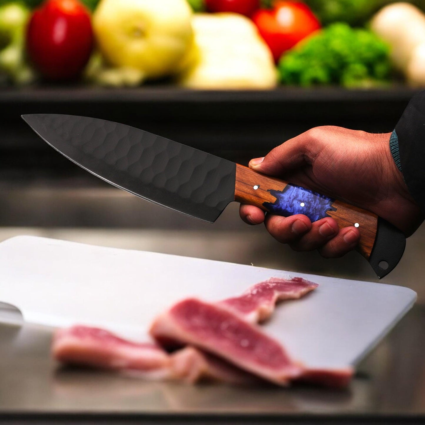 5pcs Damascus Chef Knife Set HandForged Kitchen Knives with Sheath Outdoor Cooking Hunting Outdoor Cookware Housewarming Cutlery Gift Craft