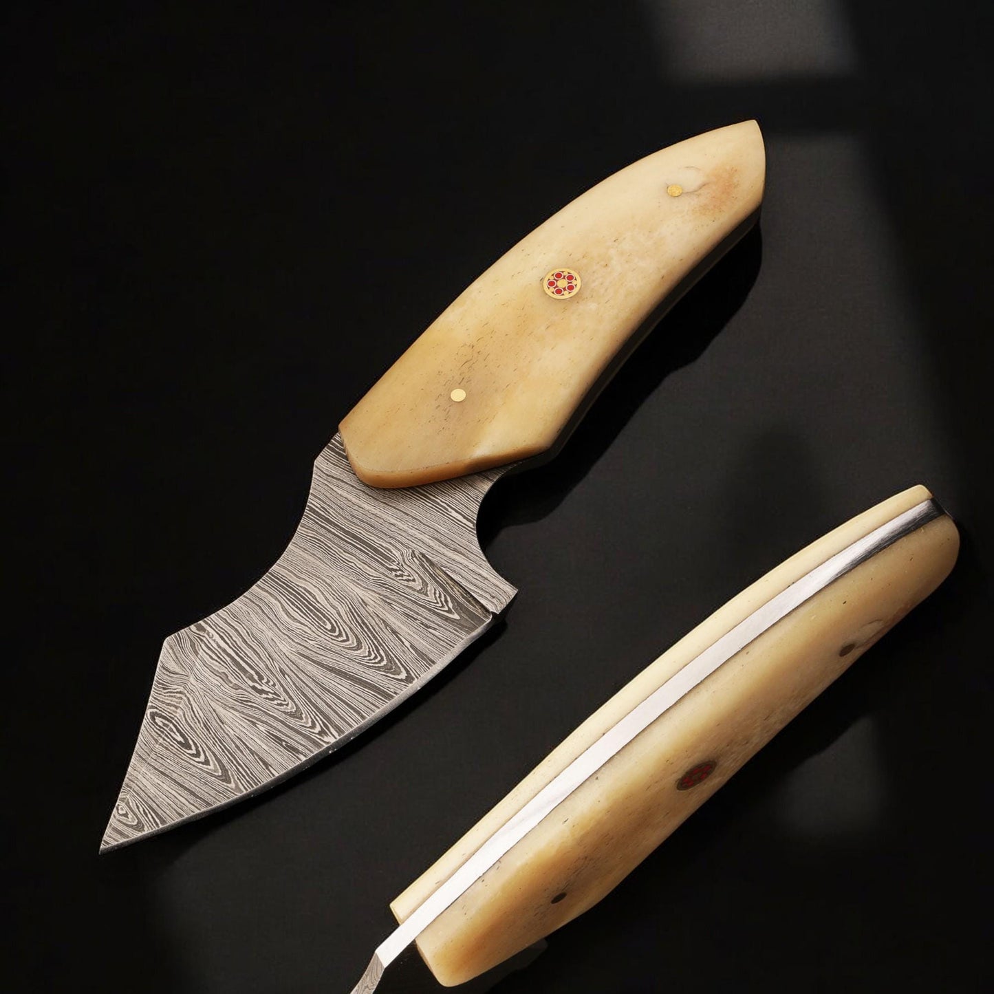 Handmade Damascus Steel Skinner EDC Knife 7 Camel Bone Handle Outdoor Camping Hunting Bushcraft Gift Kitchen Knives Cutlery Gift Chef Craft