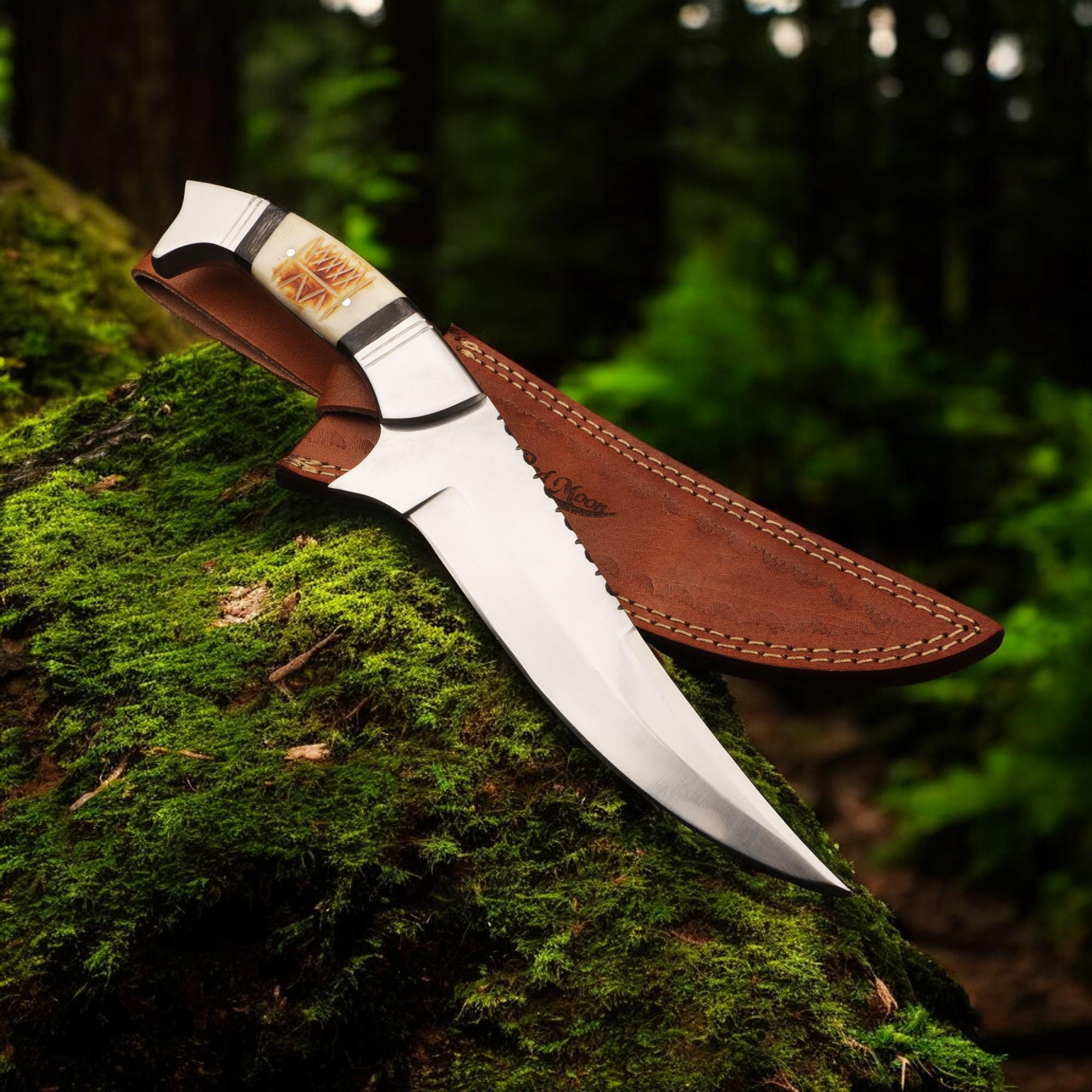 Handmade 12" Stainless Steel Hunting Knife Camel Bone Handle SS Pins Bolster Bushcraft Outdoor Knife Gift Kitchen Cutlery Craft Chef Knives