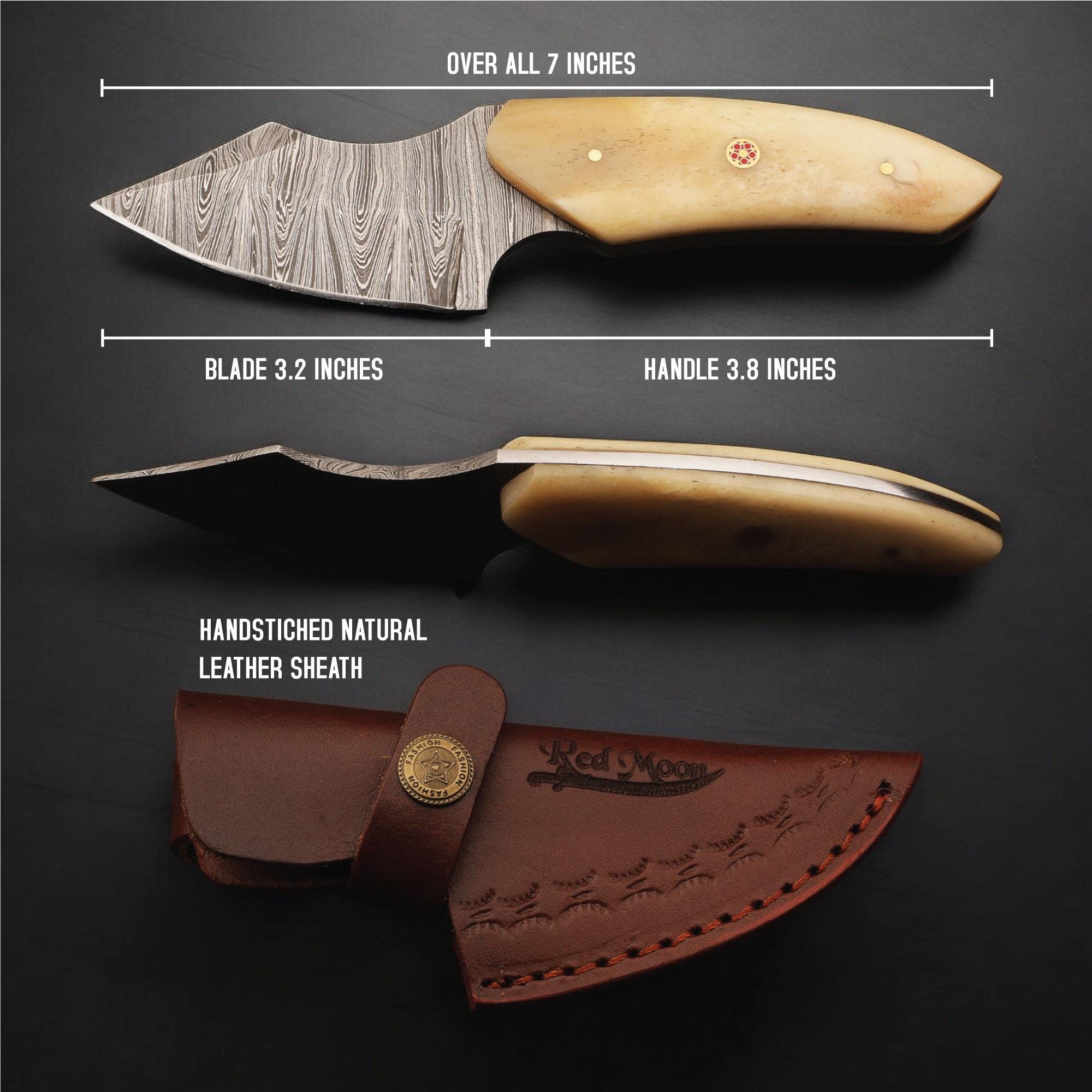 Handmade Damascus Steel Skinner EDC Knife 7 Camel Bone Handle Outdoor Camping Hunting Bushcraft Gift Kitchen Knives Cutlery Gift Chef Craft