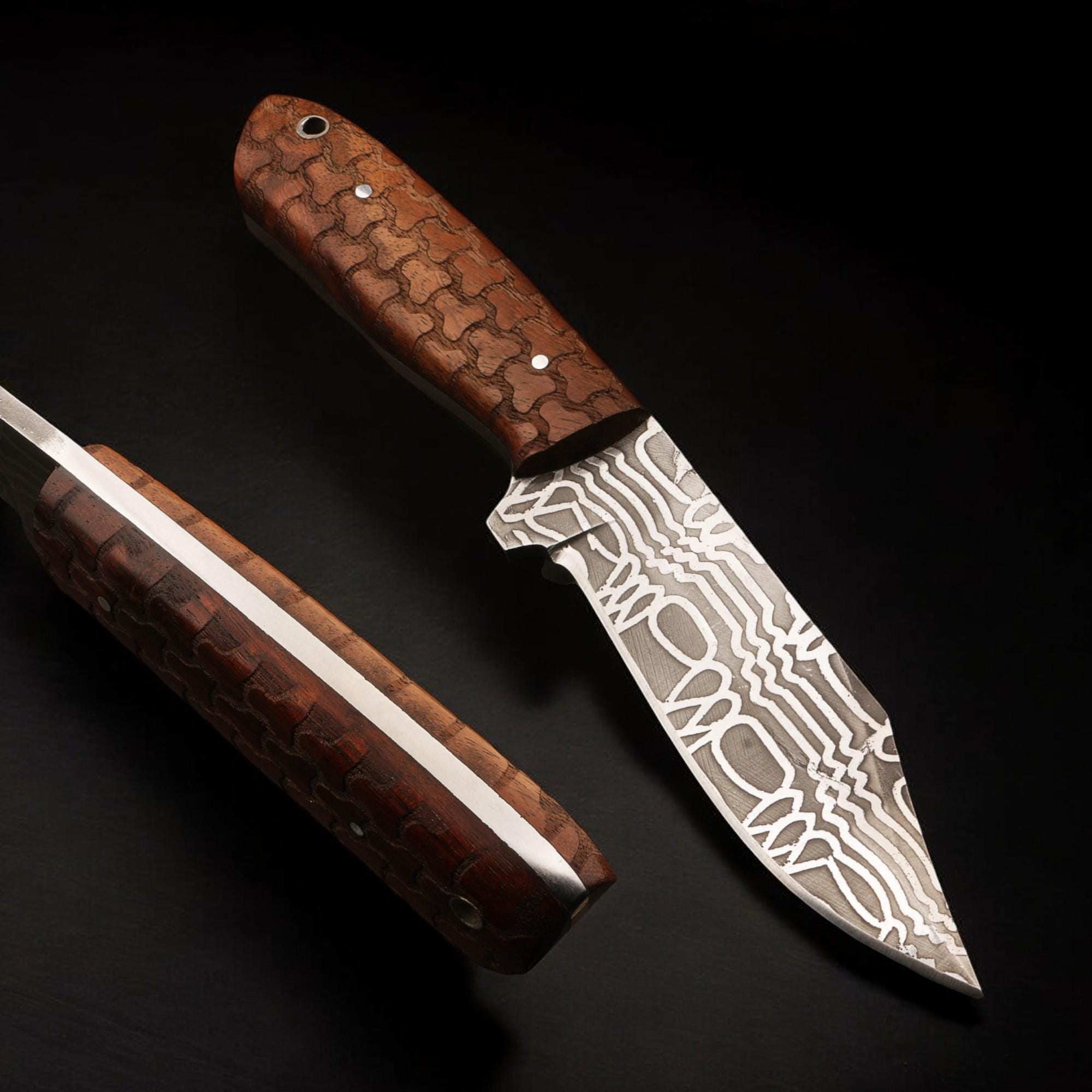 Handmade 9" Damascus Hunting Knife Rosewood Handle Outdoor Bushcraft Camping Fishing Knives Stainless Steel Blade Kitchen Cutlery Gift Craft
