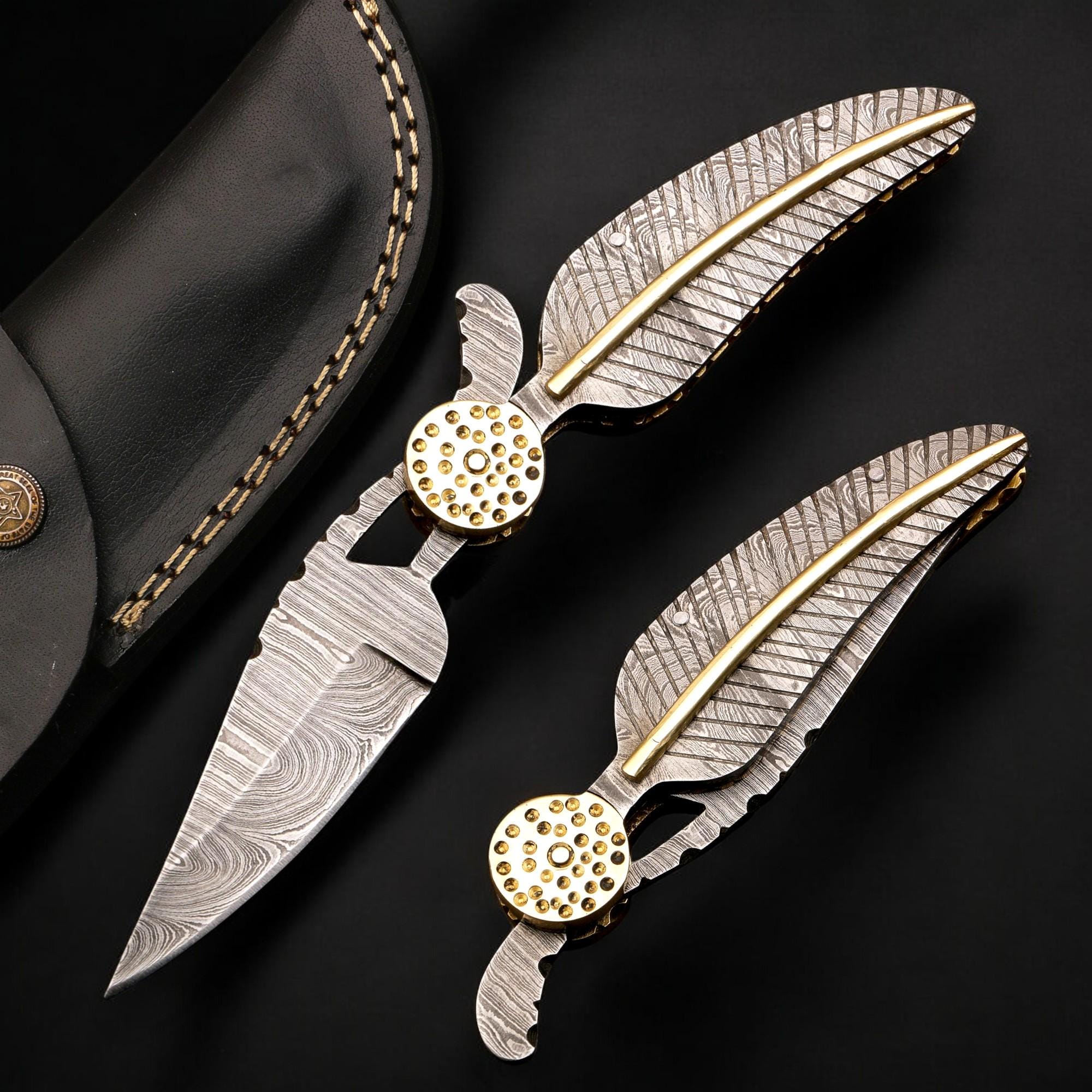 HandCraft Damascus Steel Folding 9" Pocket Knife Damascus Handle Brass Bolster Ultra Sharp Edge EDC Hunting Bushcraft Knives Camping Outdoor