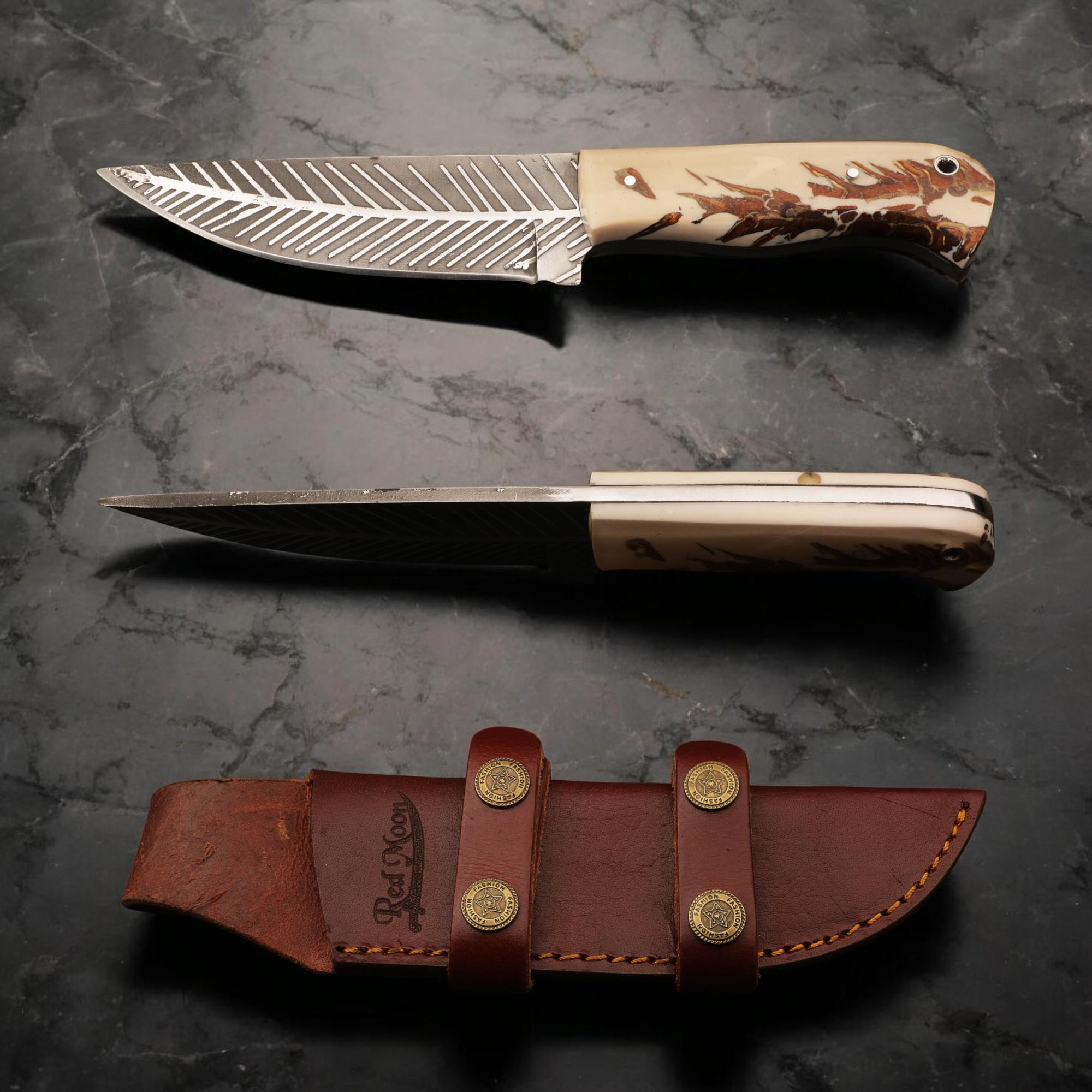 9.5" HandForged Stainless Steel Hunting Knife with Resin Handle and Silver Pins Bushcraft Outdoor Camping Fishing Knives Kitchen Cutlery EDC