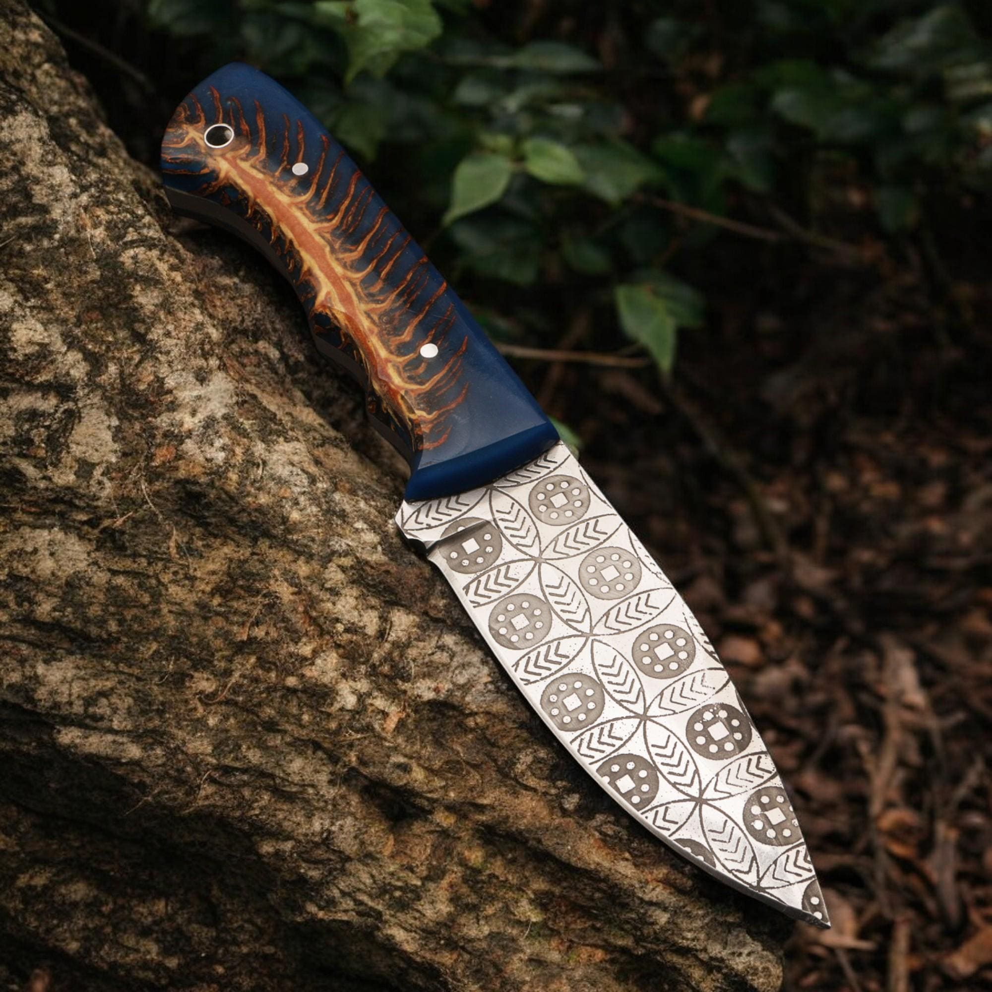 Handmade Damascus Hunting Knife 9" Resin Handle Full Tang Outdoor Camping Survival Bushcraft Fishing Blade Kitchen Cutlery Gift Craft Knives