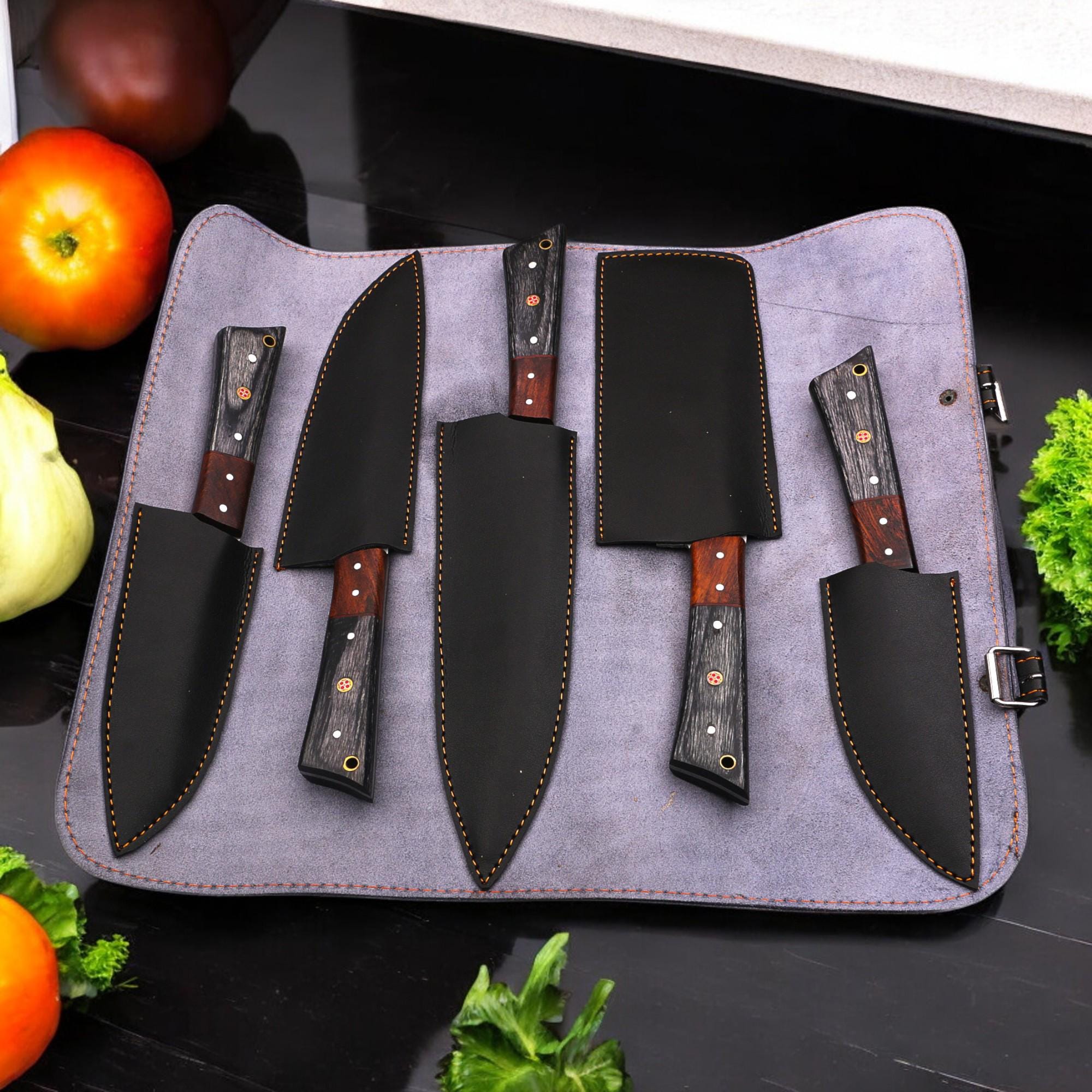 5Pcs HandForged Damascus Chef Knife Set Rosewood Pakka Wood Handle Kitchen Knives Butcher Cutlery Outdoor Camping Gift Hunting Cookware EDC