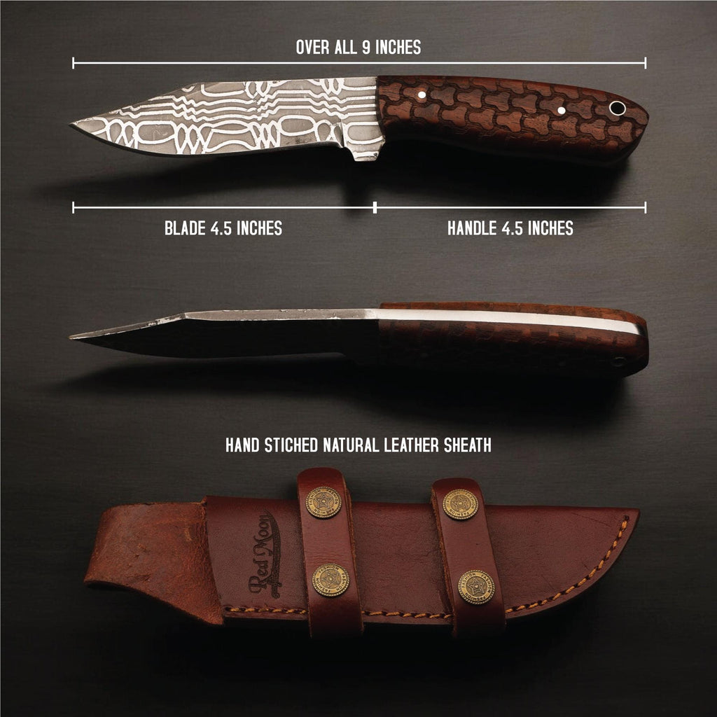 Handmade 9" Damascus Hunting Knife Rosewood Handle Outdoor Bushcraft Camping Fishing Knives Stainless Steel Blade Kitchen Cutlery Gift Craft