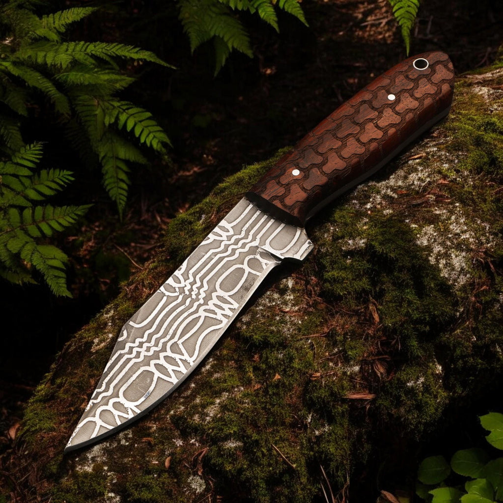 Handmade 9" Damascus Hunting Knife Rosewood Handle Outdoor Bushcraft Camping Fishing Knives Stainless Steel Blade Kitchen Cutlery Gift Craft