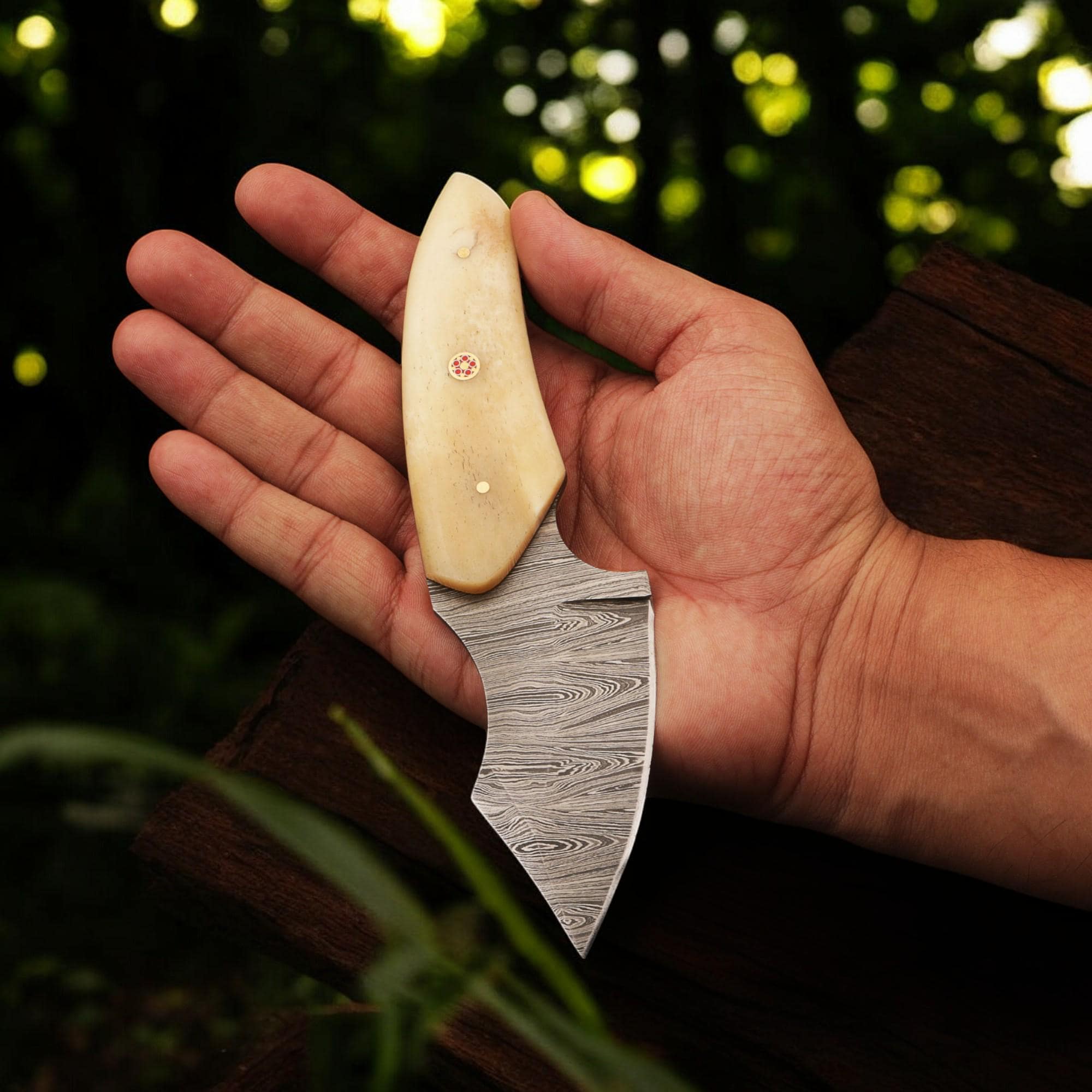 Handmade Damascus Steel Skinner EDC Knife 7 Camel Bone Handle Outdoor Camping Hunting Bushcraft Gift Kitchen Knives Cutlery Gift Chef Craft