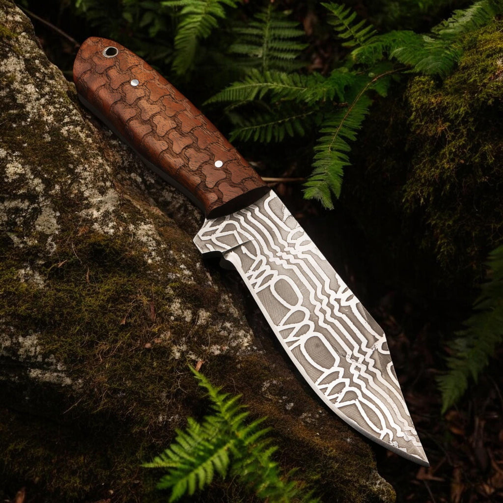 Handmade 9" Damascus Hunting Knife Rosewood Handle Outdoor Bushcraft Camping Fishing Knives Stainless Steel Blade Kitchen Cutlery Gift Craft