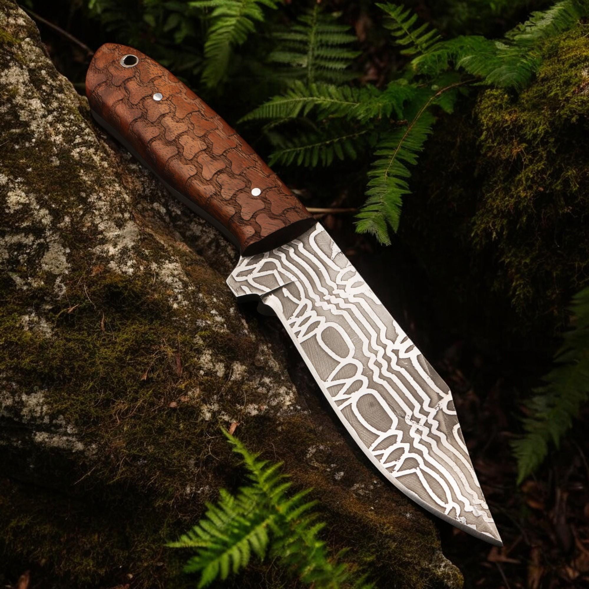 Handmade 9" Damascus Hunting Knife Rosewood Handle Outdoor Bushcraft Camping Fishing Knives Stainless Steel Blade Kitchen Cutlery Gift Craft