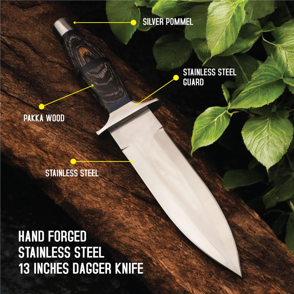 HandForged 13" Stainless Steel Dagger Knife Pakka Wood Handle Outdoor Survival Hunting Gift Bushcraft Fishing Craft Kitchen Knives Cutlery
