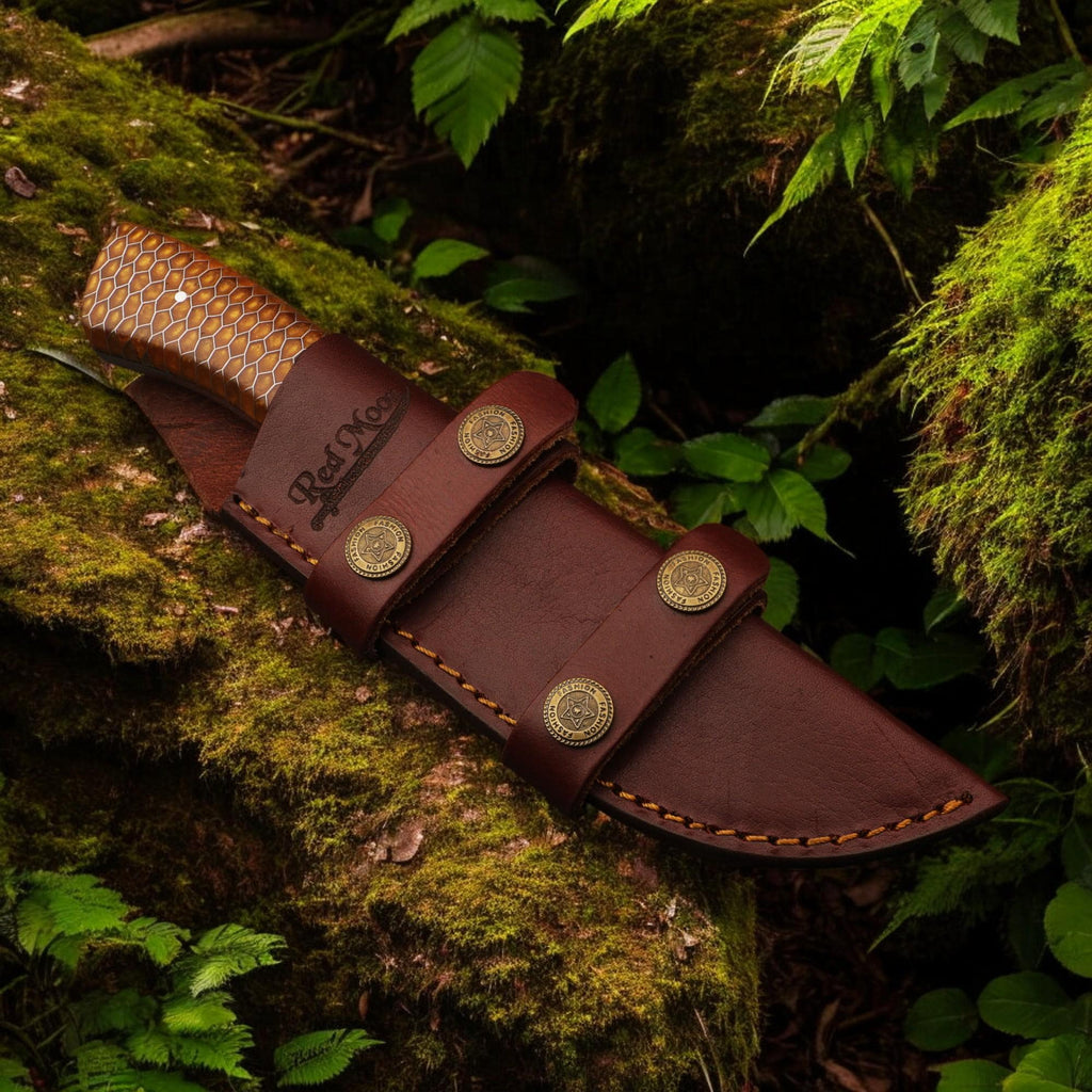 HandForged 9.5" Hunting Knife Stainless Steel Black Powder Coated Blade Honeycomb Resin Handle Skinner Bushcraft Outdoor Camping Knives EDC