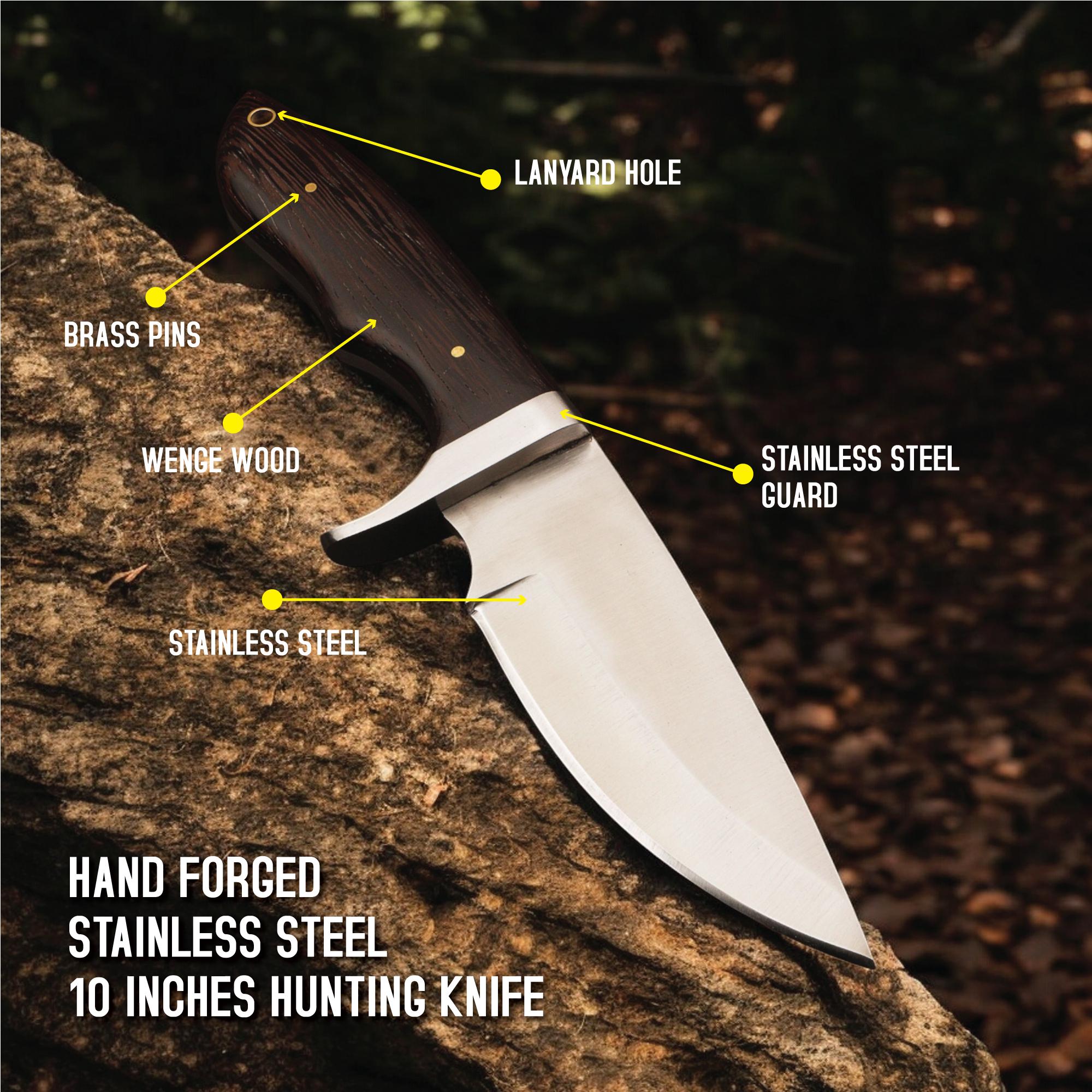 Handmade Hunting Knife 10"  Wenge Wood Handle Skinner EDC Chef GiftOutdoor Cutlery Camping Kitchen Knives Bushcraft Fishing Craft Cookware