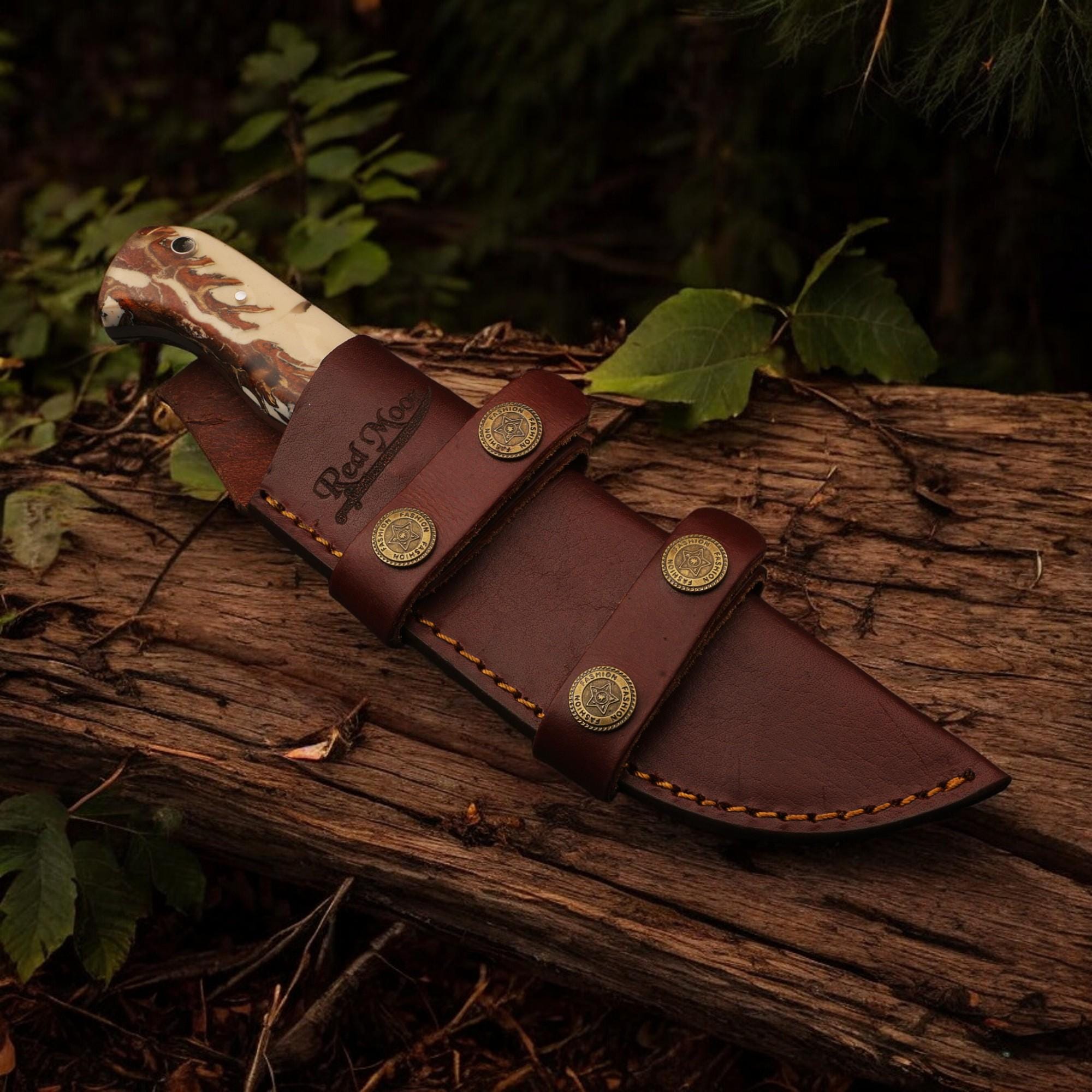 9.5" HandForged Stainless Steel Hunting Knife with Resin Handle and Silver Pins Bushcraft Outdoor Camping Fishing Knives Kitchen Cutlery EDC