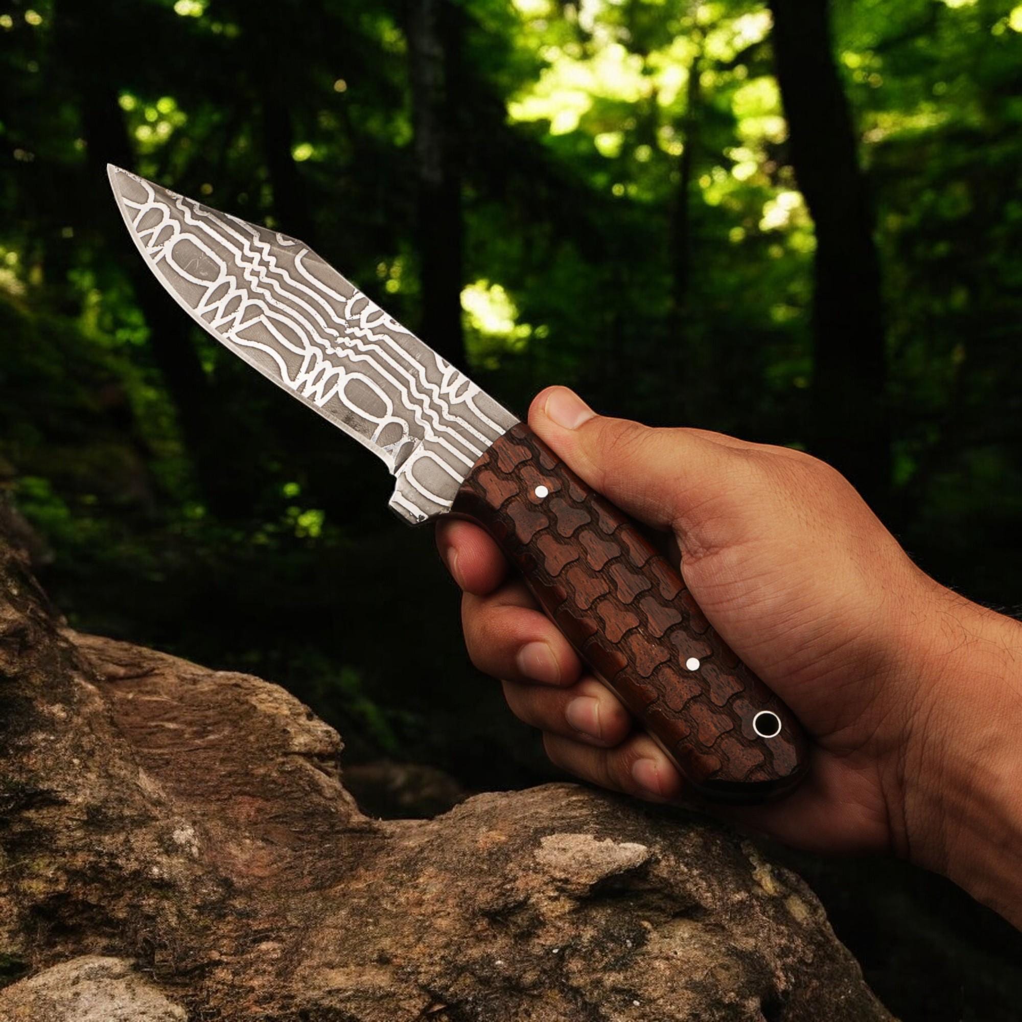 Handmade 9" Damascus Hunting Knife Rosewood Handle Outdoor Bushcraft Camping Fishing Knives Stainless Steel Blade Kitchen Cutlery Gift Craft