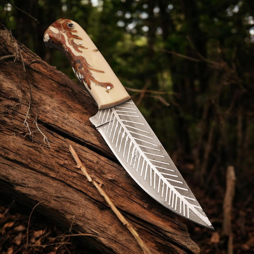 9.5" HandForged Stainless Steel Hunting Knife with Resin Handle and Silver Pins Bushcraft Outdoor Camping Fishing Knives Kitchen Cutlery EDC
