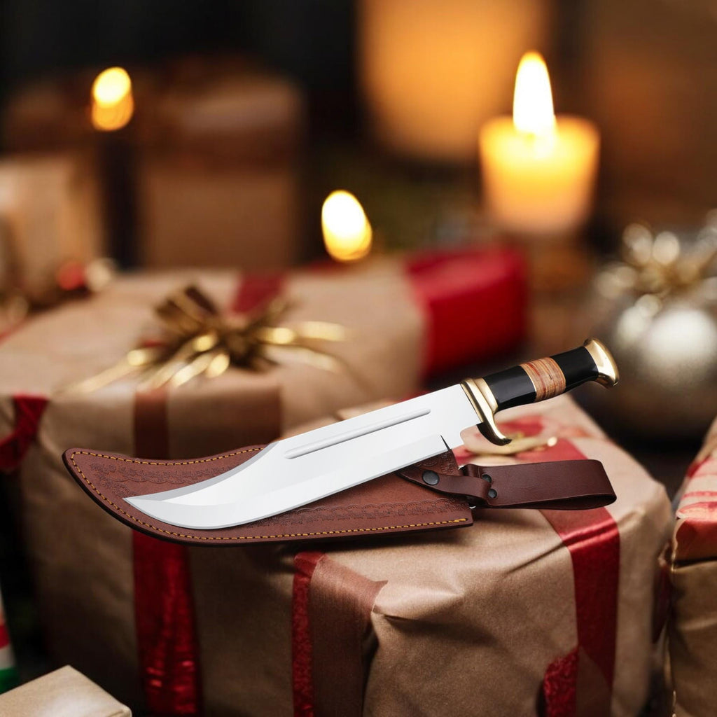 Crocodile Dundee Bowie Knife HandForged 18" Stainless Steel Blade Bull Horn Handle Hunting Camping Bushcraft Fishing Kitchen Knives Gift EDC