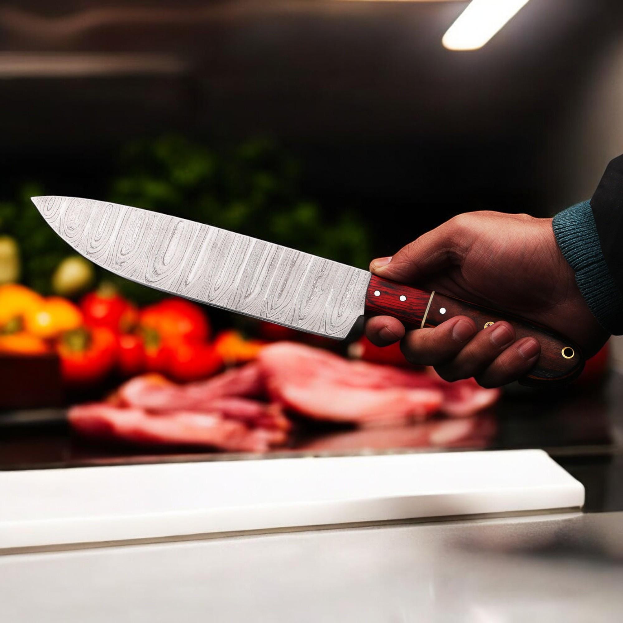 5Pcs Damascus Steel Kitchen Knife Set Leather Sheath Chef Knives Outdoor Cookware Cutlery Camping  Hunting HandCraft Housewarming Gift EDC