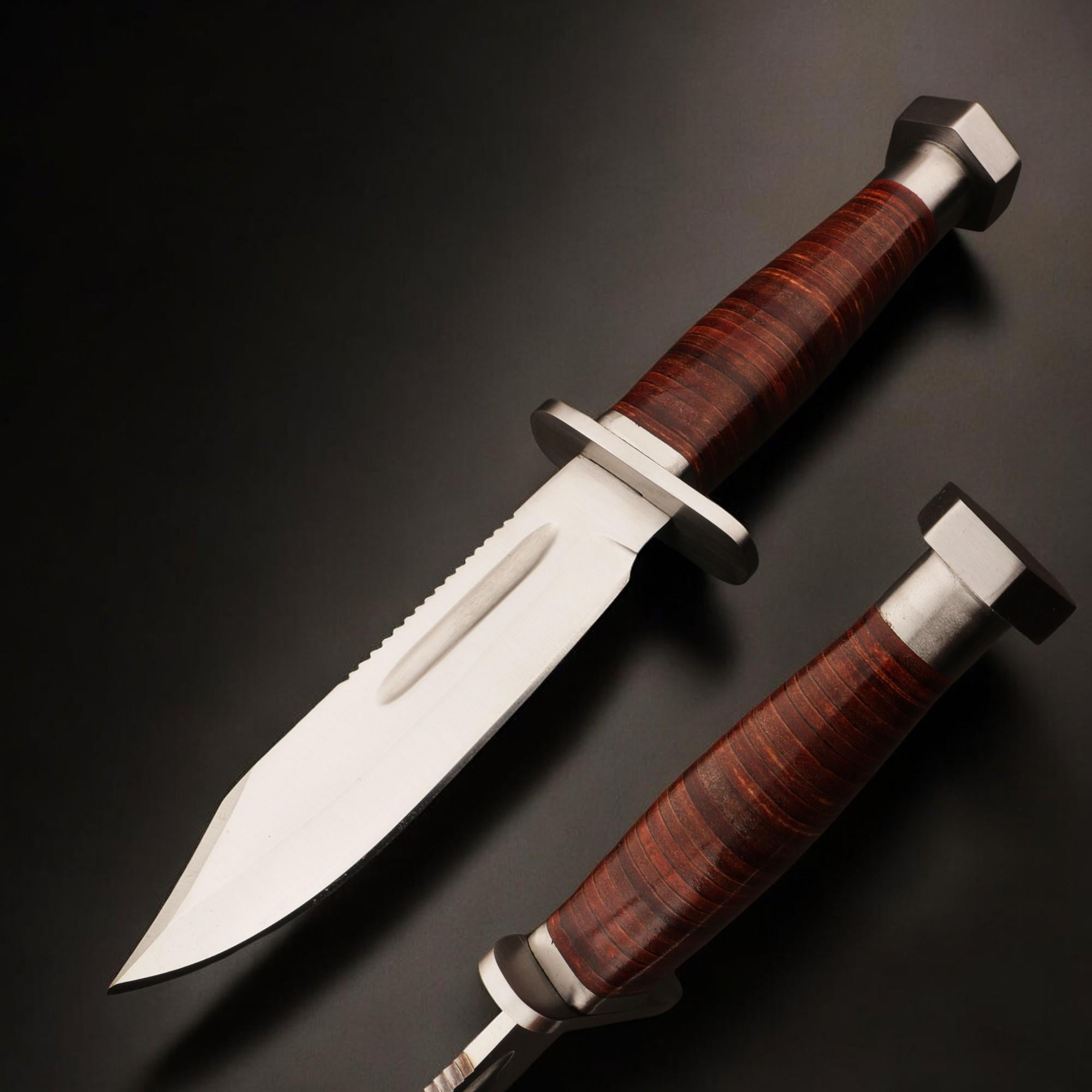 Hunting Knife 11.5" HandForged Stainless Steel Leather Handle & Sheath Blade for Camping Bushcraft Knives Skinning Fishing Craft Outdoor EDC