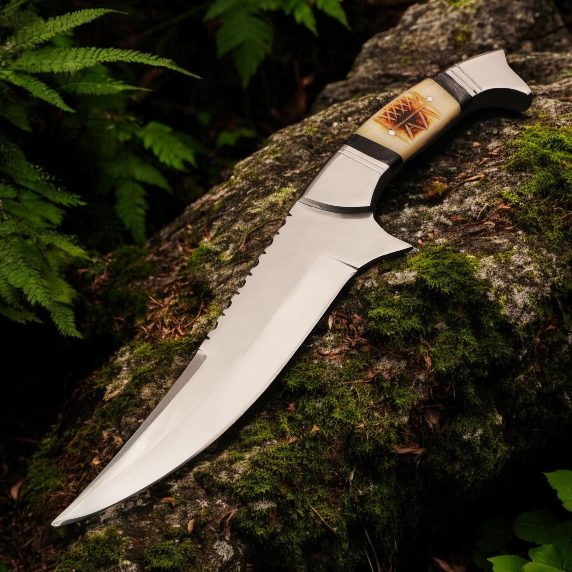 Handmade 12" Stainless Steel Hunting Knife Camel Bone Handle SS Pins Bolster Bushcraft Outdoor Knife Gift Kitchen Cutlery Craft Chef Knives