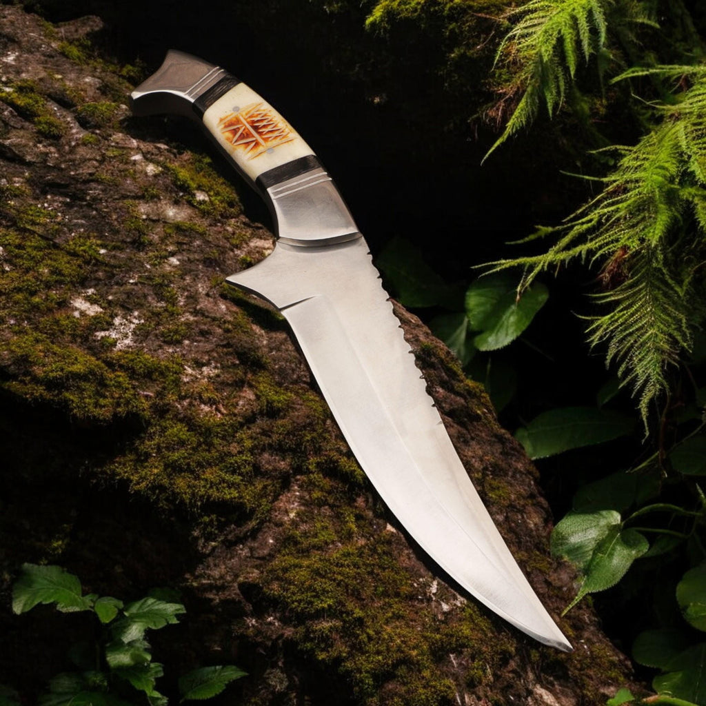 Handmade 12" Stainless Steel Hunting Knife Camel Bone Handle SS Pins Bolster Bushcraft Outdoor Knife Gift Kitchen Cutlery Craft Chef Knives