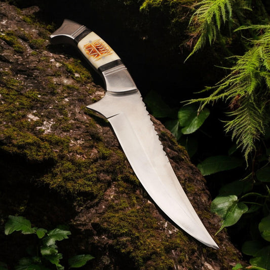 Handmade 12" Stainless Steel Hunting Knife Camel Bone Handle SS Pins Bolster Bushcraft Outdoor Knife Gift Kitchen Cutlery Craft Chef Knives