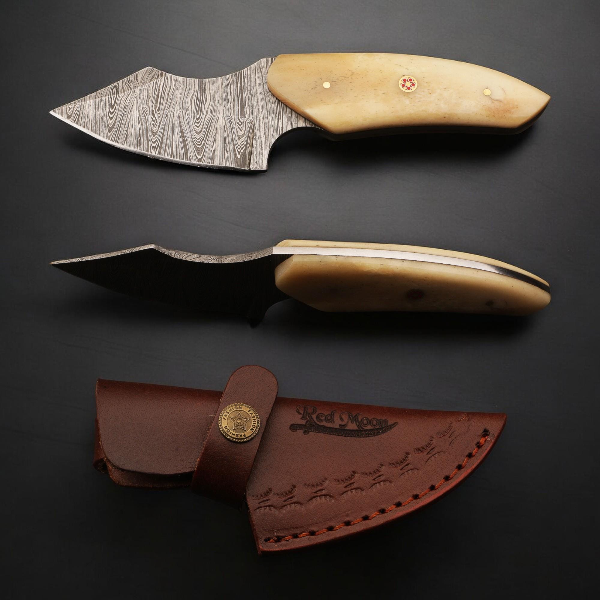 Handmade Damascus Steel Skinner EDC Knife 7 Camel Bone Handle Outdoor Camping Hunting Bushcraft Gift Kitchen Knives Cutlery Gift Chef Craft