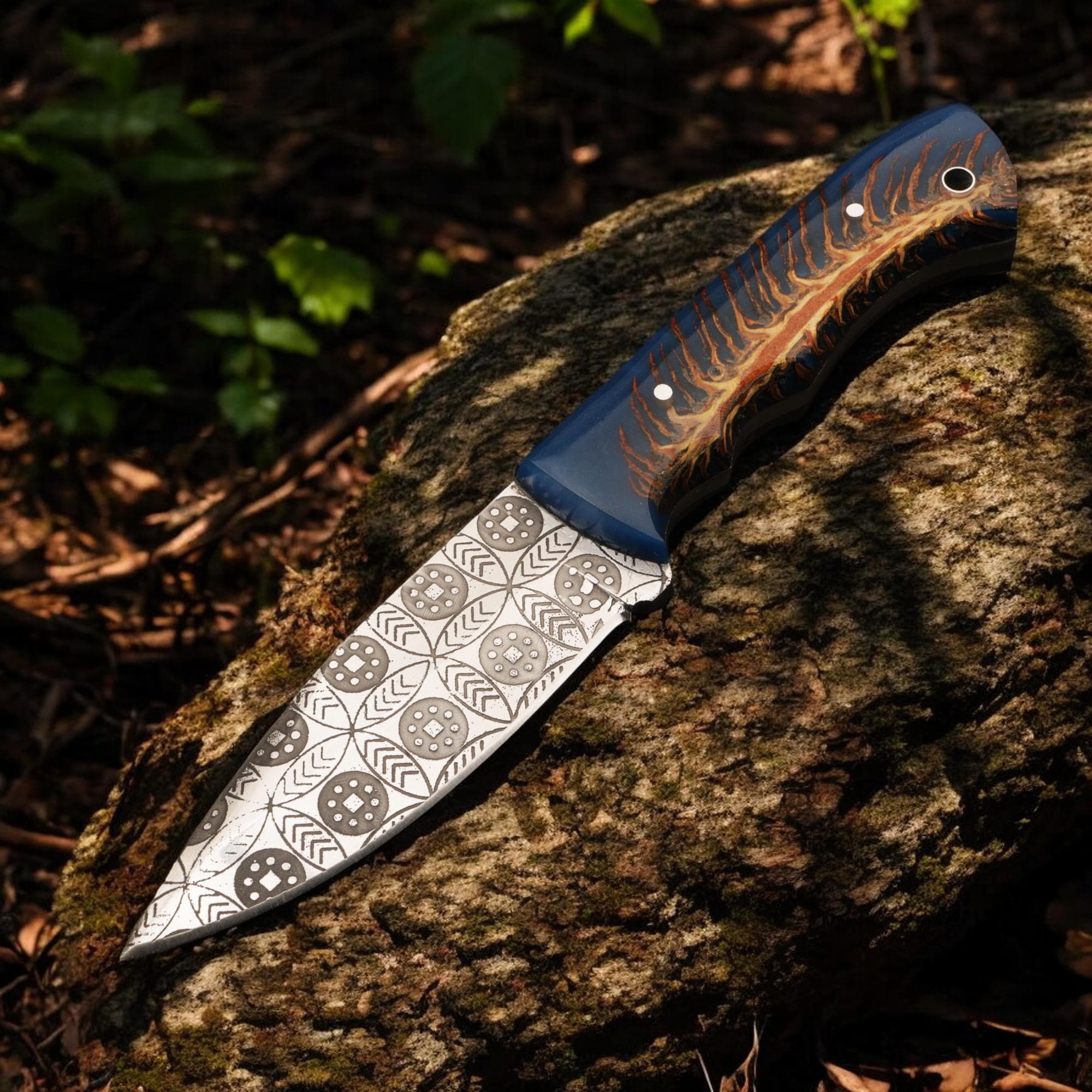 Handmade Damascus Hunting Knife 9" Resin Handle Full Tang Outdoor Camping Survival Bushcraft Fishing Blade Kitchen Cutlery Gift Craft Knives