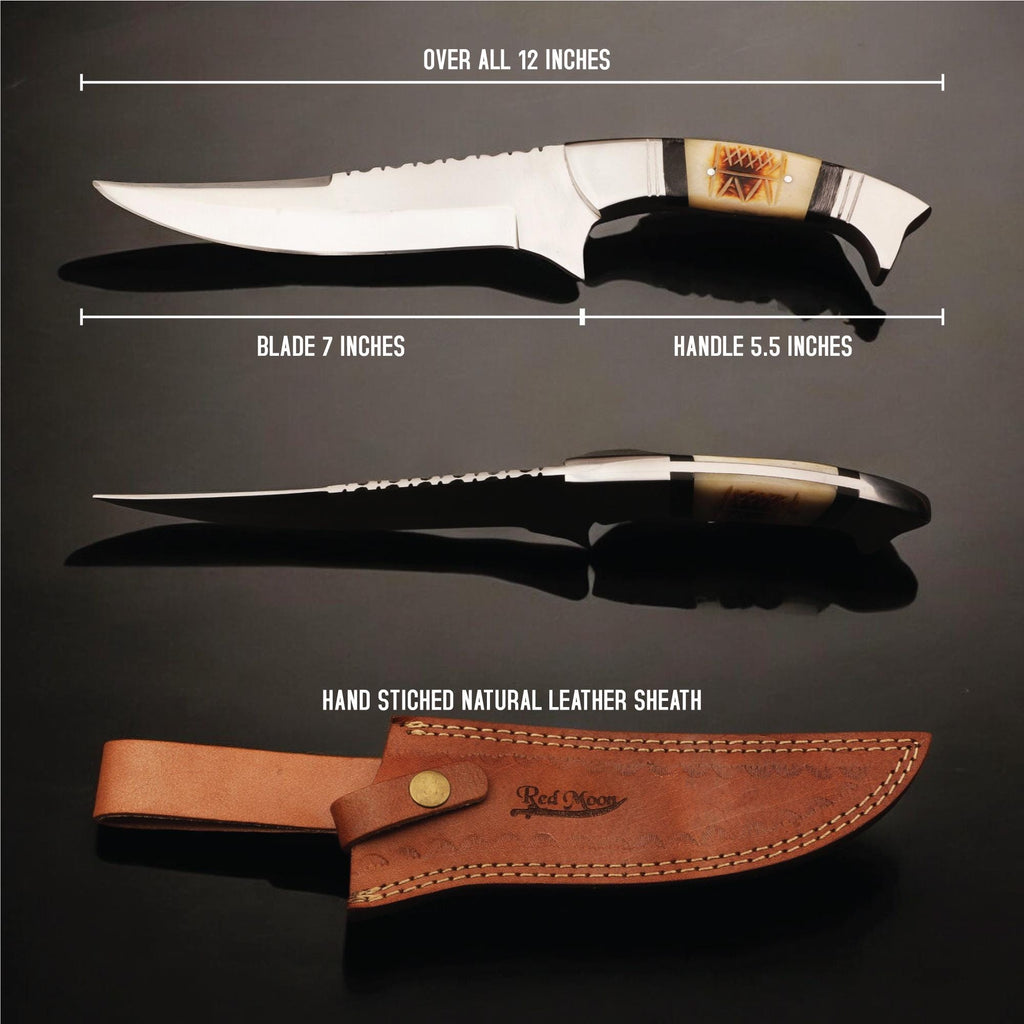 Handmade 12" Stainless Steel Hunting Knife Camel Bone Handle SS Pins Bolster Bushcraft Outdoor Knife Gift Kitchen Cutlery Craft Chef Knives