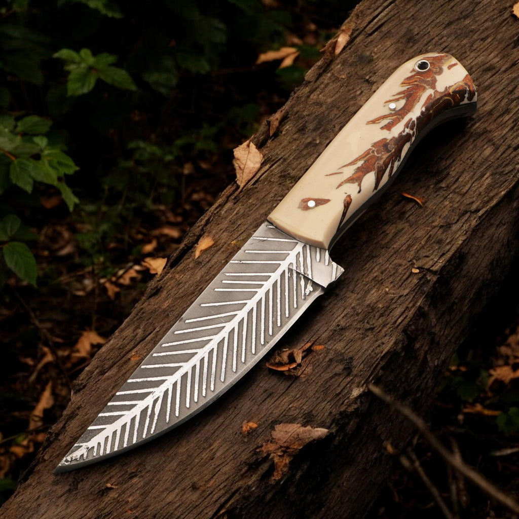 9.5" HandForged Stainless Steel Hunting Knife with Resin Handle and Silver Pins Bushcraft Outdoor Camping Fishing Knives Kitchen Cutlery EDC