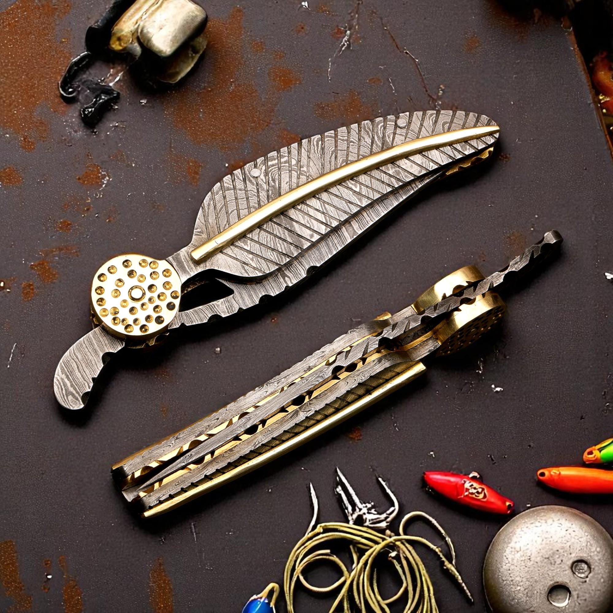 HandCraft Damascus Steel Folding 9" Pocket Knife Damascus Handle Brass Bolster Ultra Sharp Edge EDC Hunting Bushcraft Knives Camping Outdoor