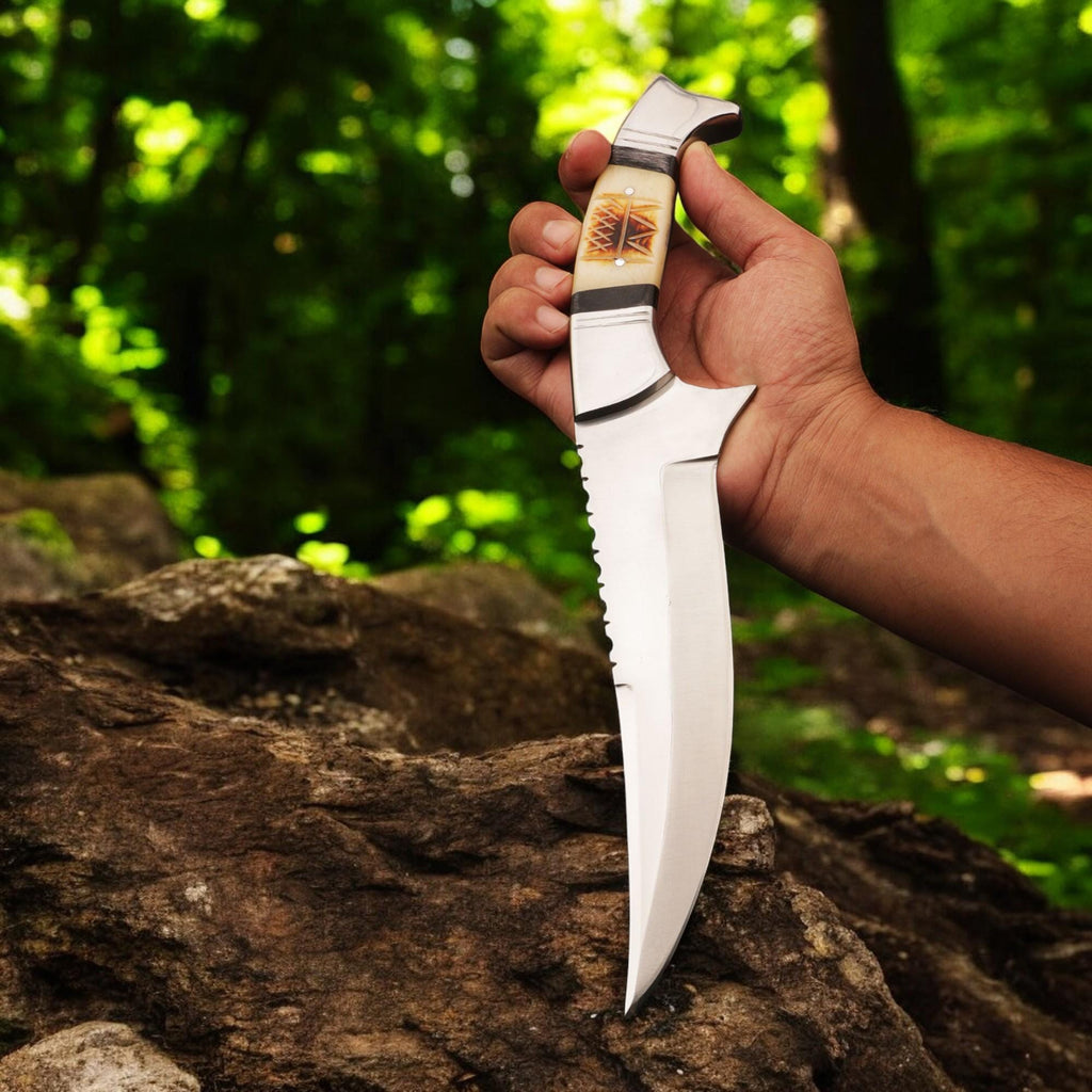 Handmade 12" Stainless Steel Hunting Knife Camel Bone Handle SS Pins Bolster Bushcraft Outdoor Knife Gift Kitchen Cutlery Craft Chef Knives