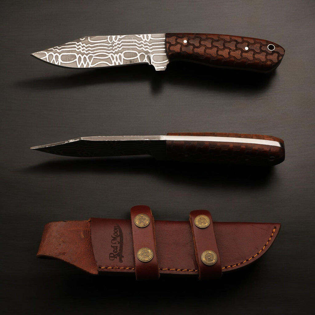 Handmade 9" Damascus Hunting Knife Rosewood Handle Outdoor Bushcraft Camping Fishing Knives Stainless Steel Blade Kitchen Cutlery Gift Craft