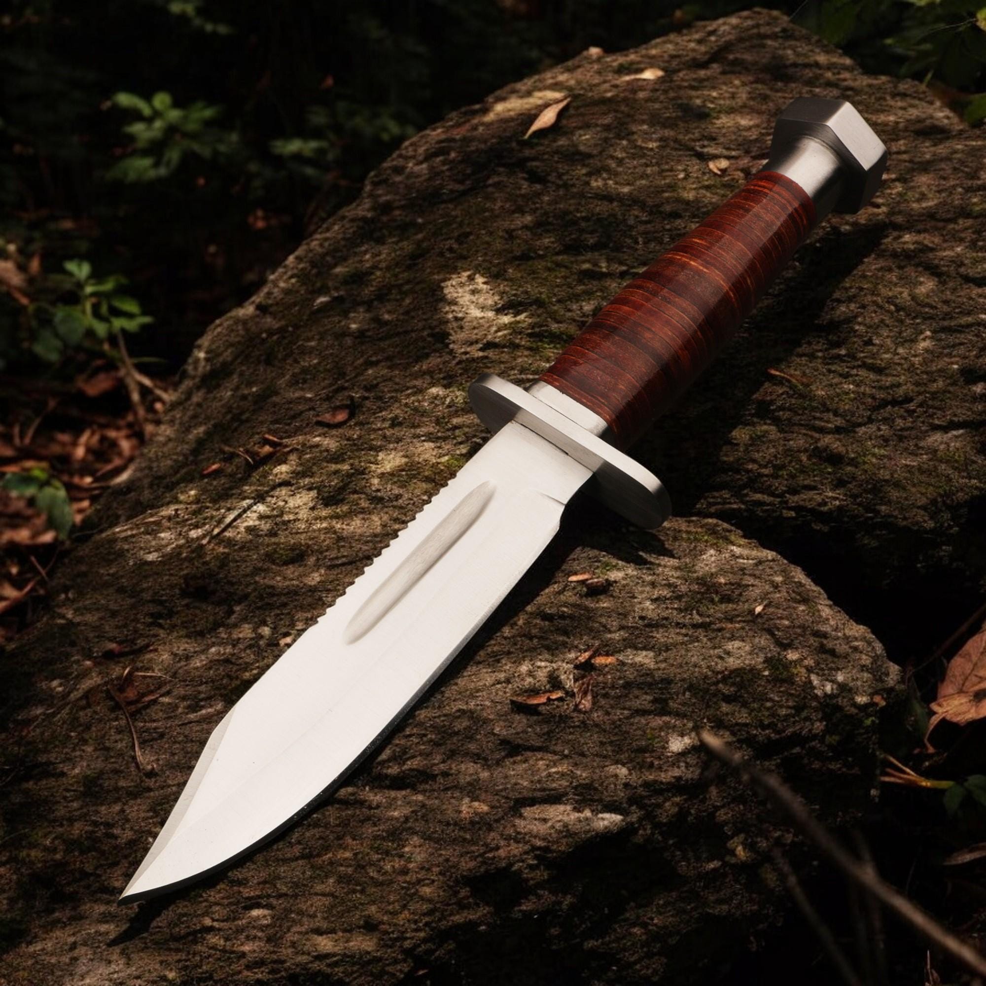 Hunting Knife 11.5" HandForged Stainless Steel Leather Handle & Sheath Blade for Camping Bushcraft Knives Skinning Fishing Craft Outdoor EDC