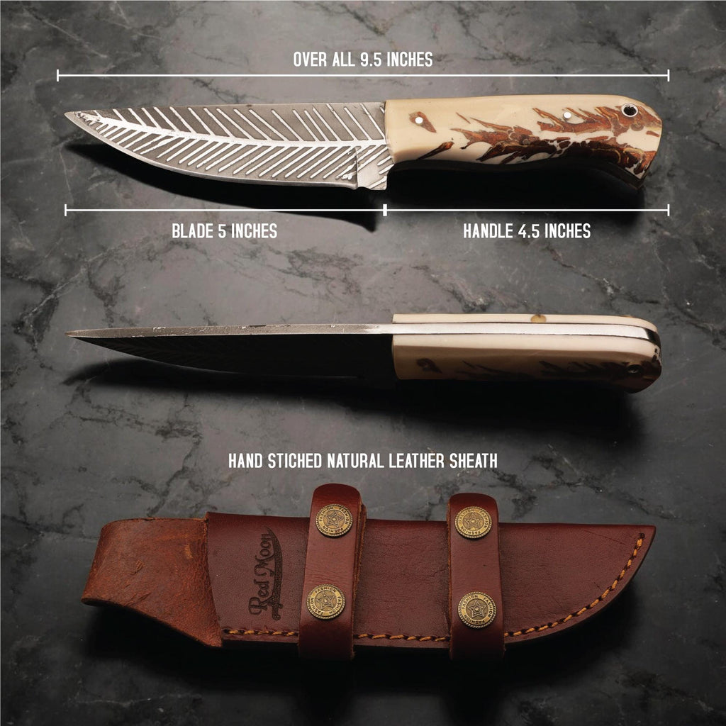 9.5" HandForged Stainless Steel Hunting Knife with Resin Handle and Silver Pins Bushcraft Outdoor Camping Fishing Knives Kitchen Cutlery EDC