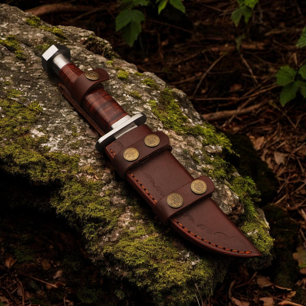 Hunting Knife 11.5" HandForged Stainless Steel Leather Handle & Sheath Blade for Camping Bushcraft Knives Skinning Fishing Craft Outdoor EDC