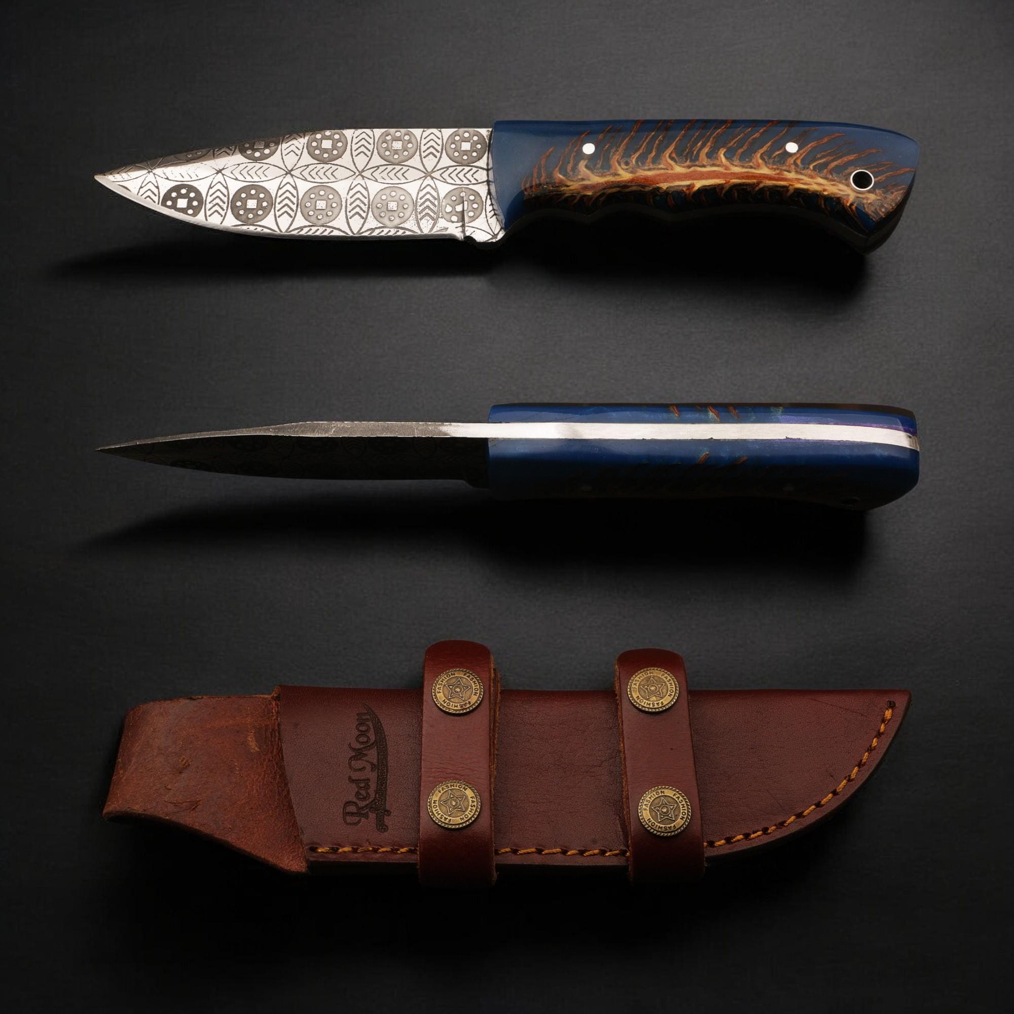 Handmade Damascus Hunting Knife 9" Resin Handle Full Tang Outdoor Camping Survival Bushcraft Fishing Blade Kitchen Cutlery Gift Craft Knives