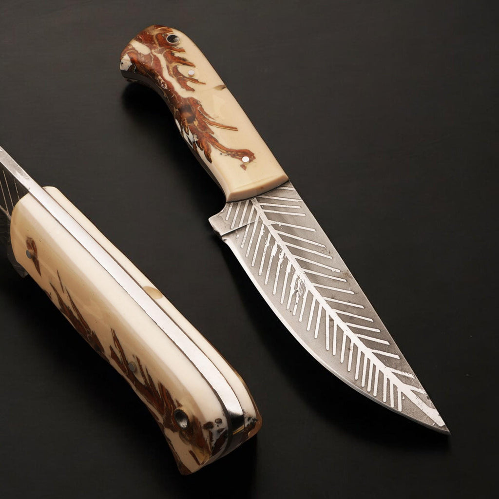 9.5" HandForged Stainless Steel Hunting Knife with Resin Handle and Silver Pins Bushcraft Outdoor Camping Fishing Knives Kitchen Cutlery EDC