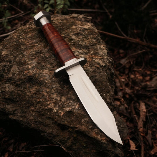 Hunting Knife 11.5" HandForged Stainless Steel Leather Handle & Sheath Blade for Camping Bushcraft Knives Skinning Fishing Craft Outdoor EDC