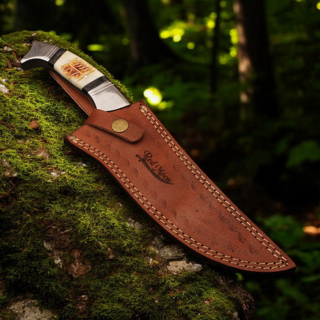 Handmade 12" Stainless Steel Hunting Knife Camel Bone Handle SS Pins Bolster Bushcraft Outdoor Knife Gift Kitchen Cutlery Craft Chef Knives