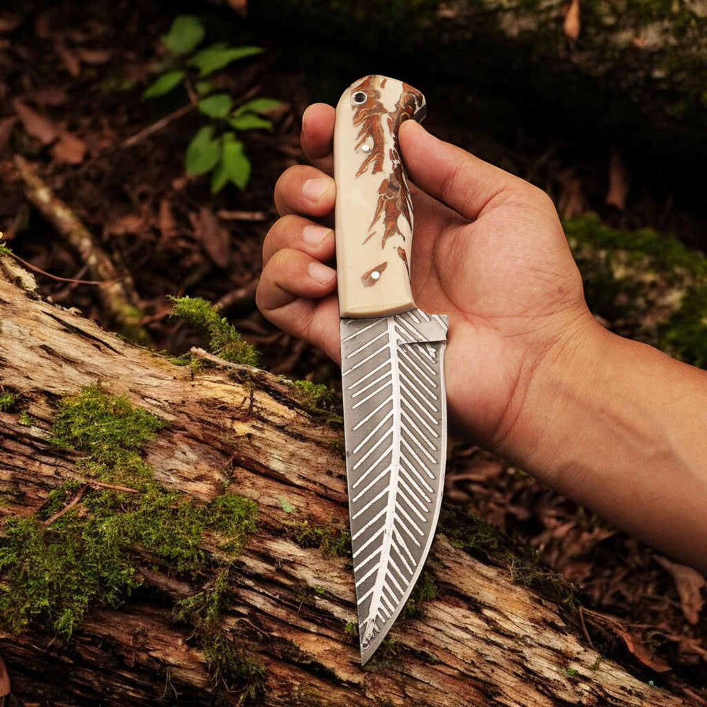9.5" HandForged Stainless Steel Hunting Knife with Resin Handle and Silver Pins Bushcraft Outdoor Camping Fishing Knives Kitchen Cutlery EDC