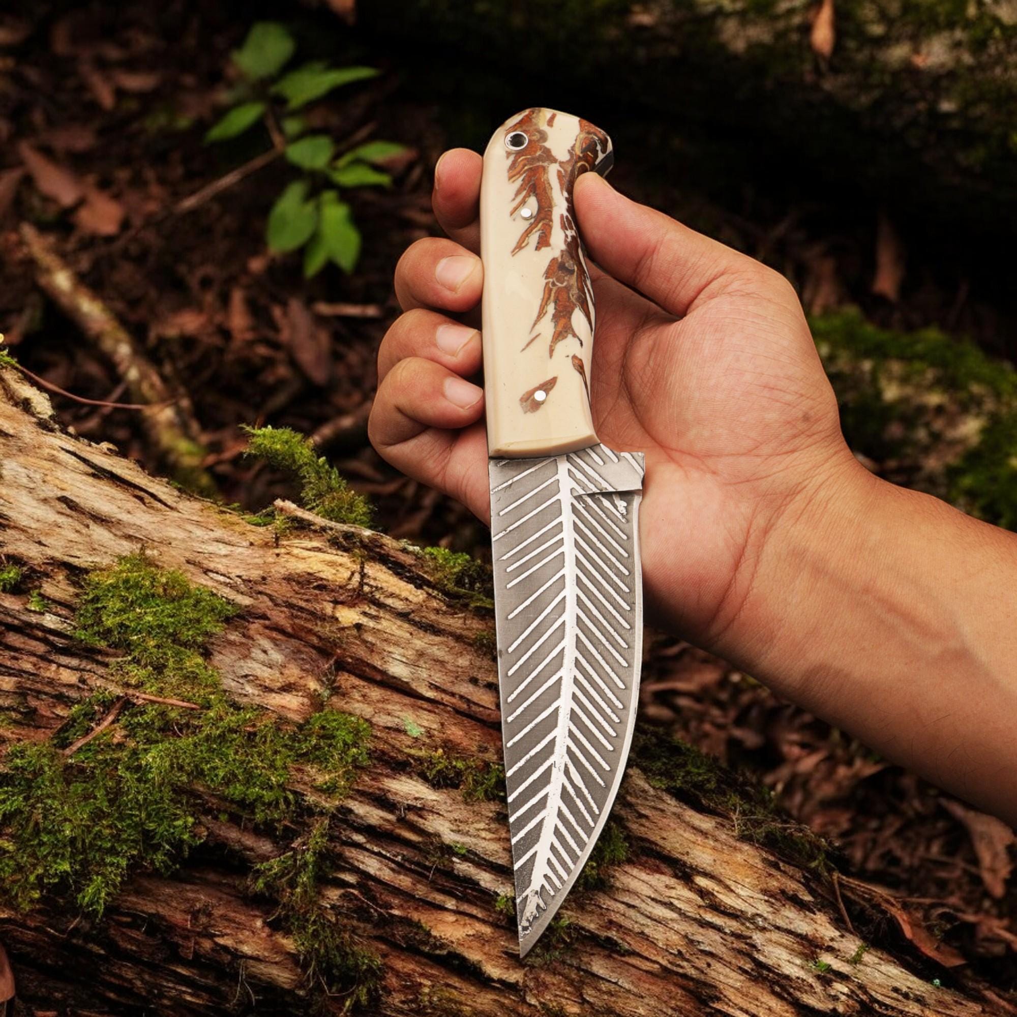 9.5" HandForged Stainless Steel Hunting Knife with Resin Handle and Silver Pins Bushcraft Outdoor Camping Fishing Knives Kitchen Cutlery EDC